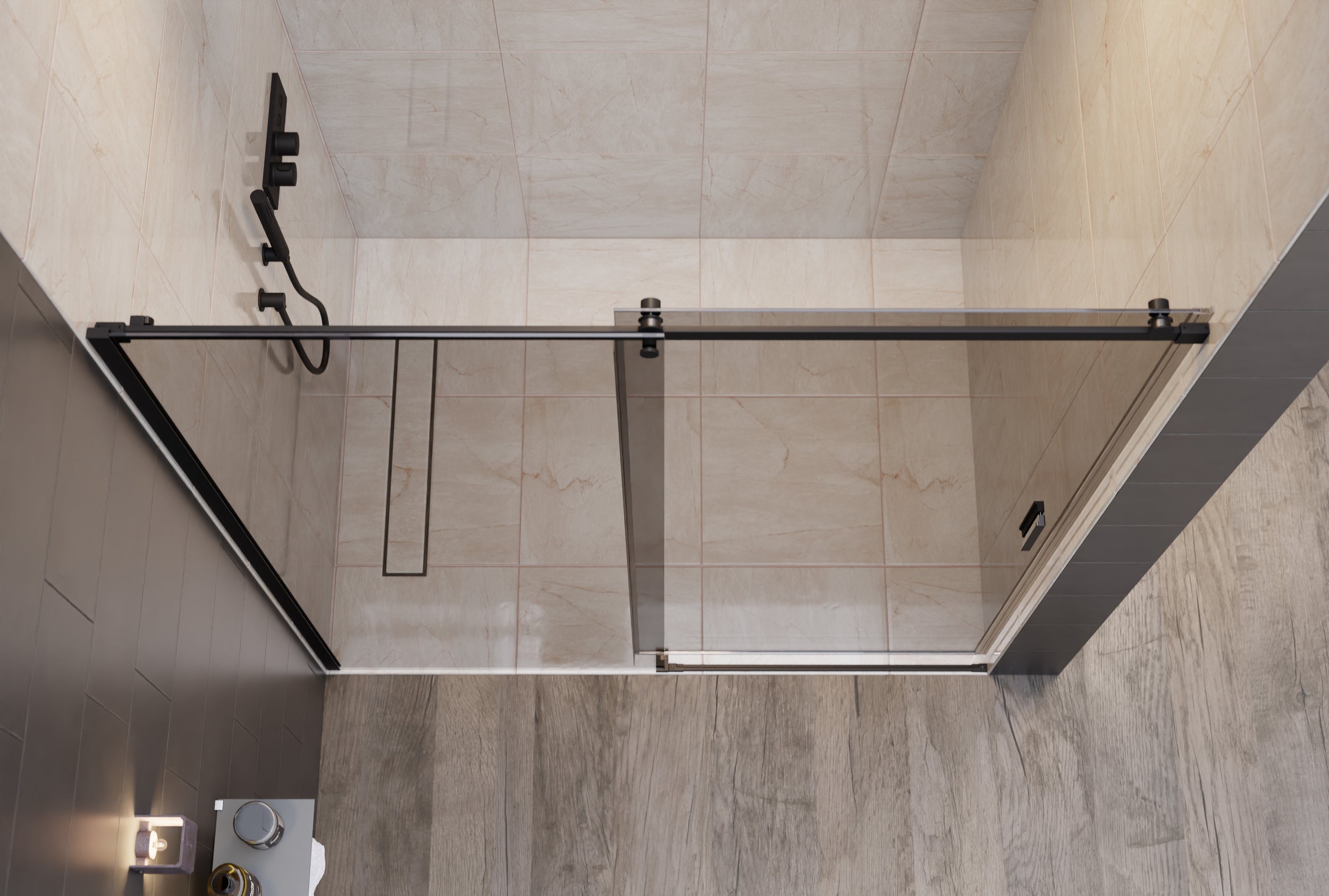 Nicchia doccia con porta scorrevole NT806 FLEX Nero opaco