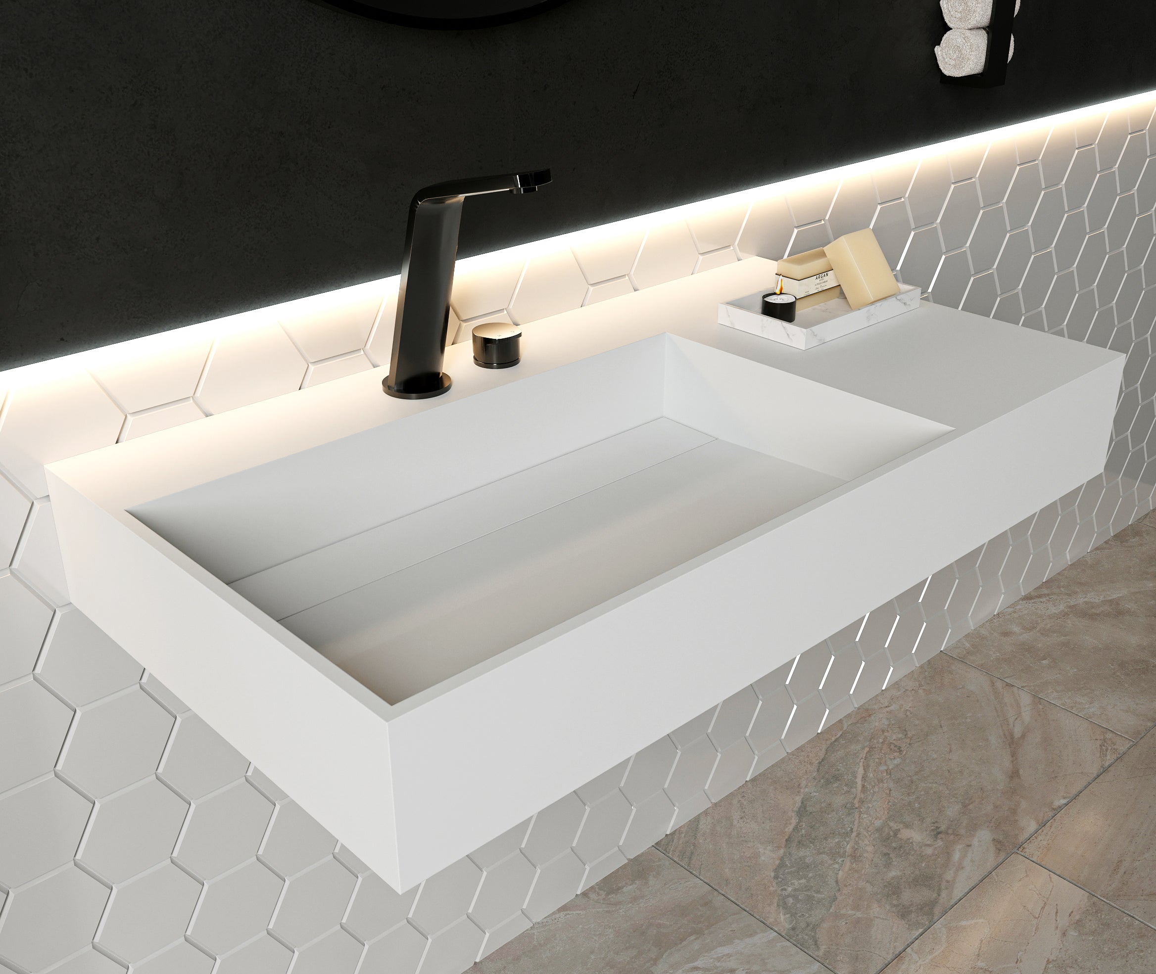 PB2015 lavabo a muro in fusione minerale