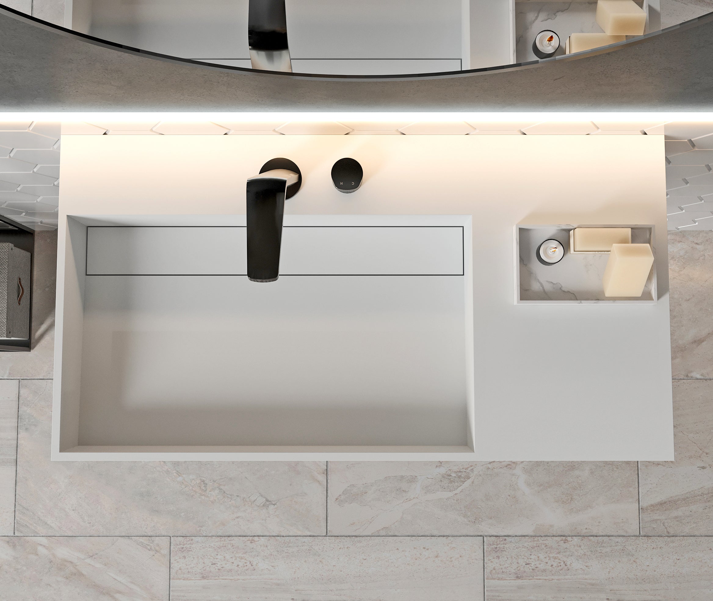 PB2015 lavabo a muro in fusione minerale
