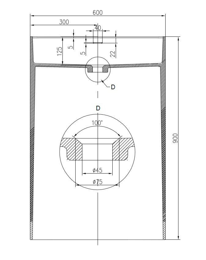 Lavabo a colonna in resina poliestere (Solid Stone) -60 x 42 x 90cm