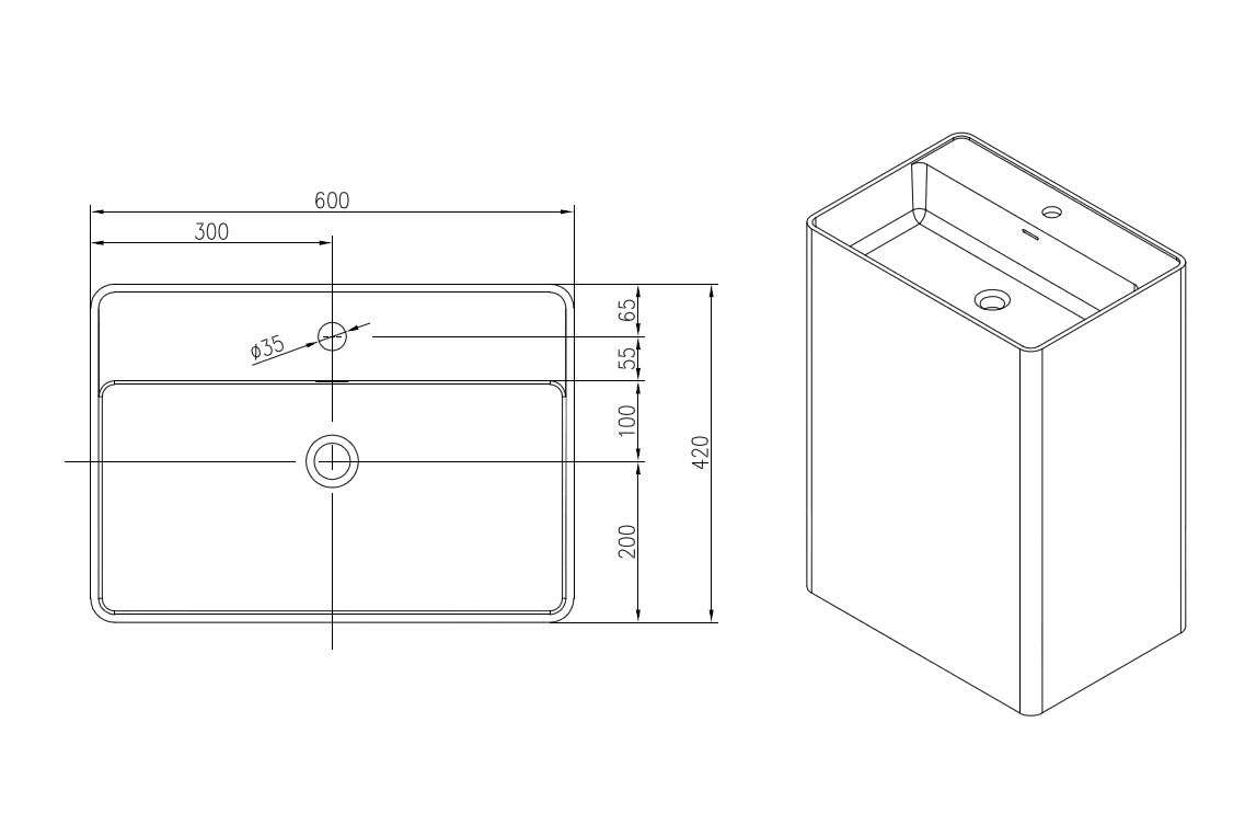 Lavabo a colonna in resina poliestere (Solid Stone) -60 x 42 x 90cm