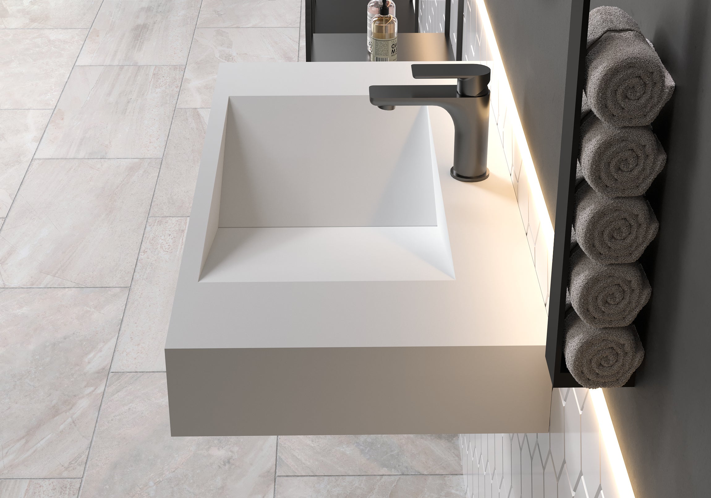 Lavabo a parete PB2049 in fusione minerale