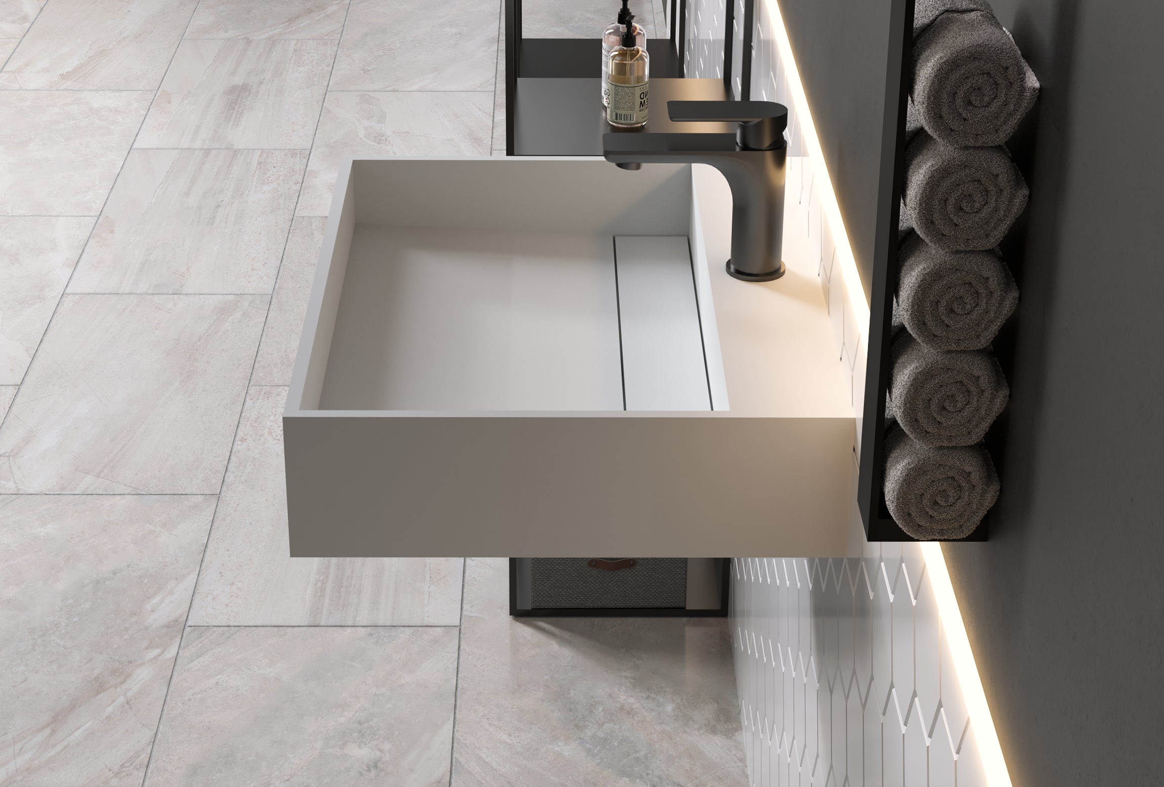 Lavabo a parete PB2080 in fusione minerale