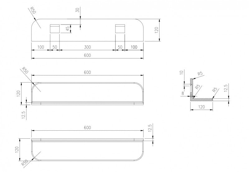 Mensola a muro per bagno PB4201 - 60x12x12 cm - colata minerale