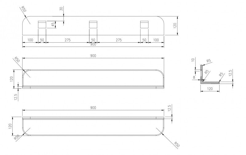 Mensola a muro per bagno in colata minerale PB4202 - 90x12x12 cm