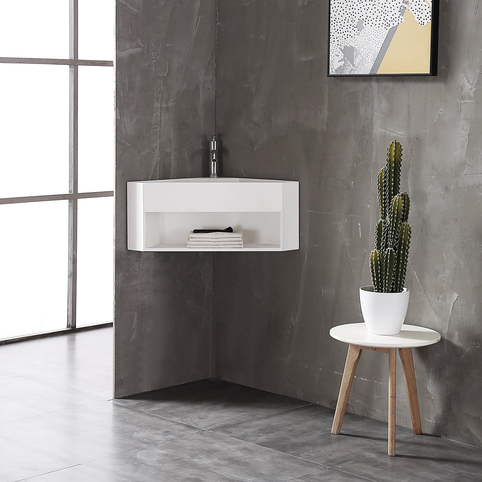 Lavabo ad angolo bagno piccolo in pietra solida (Solid Stone) TWG70