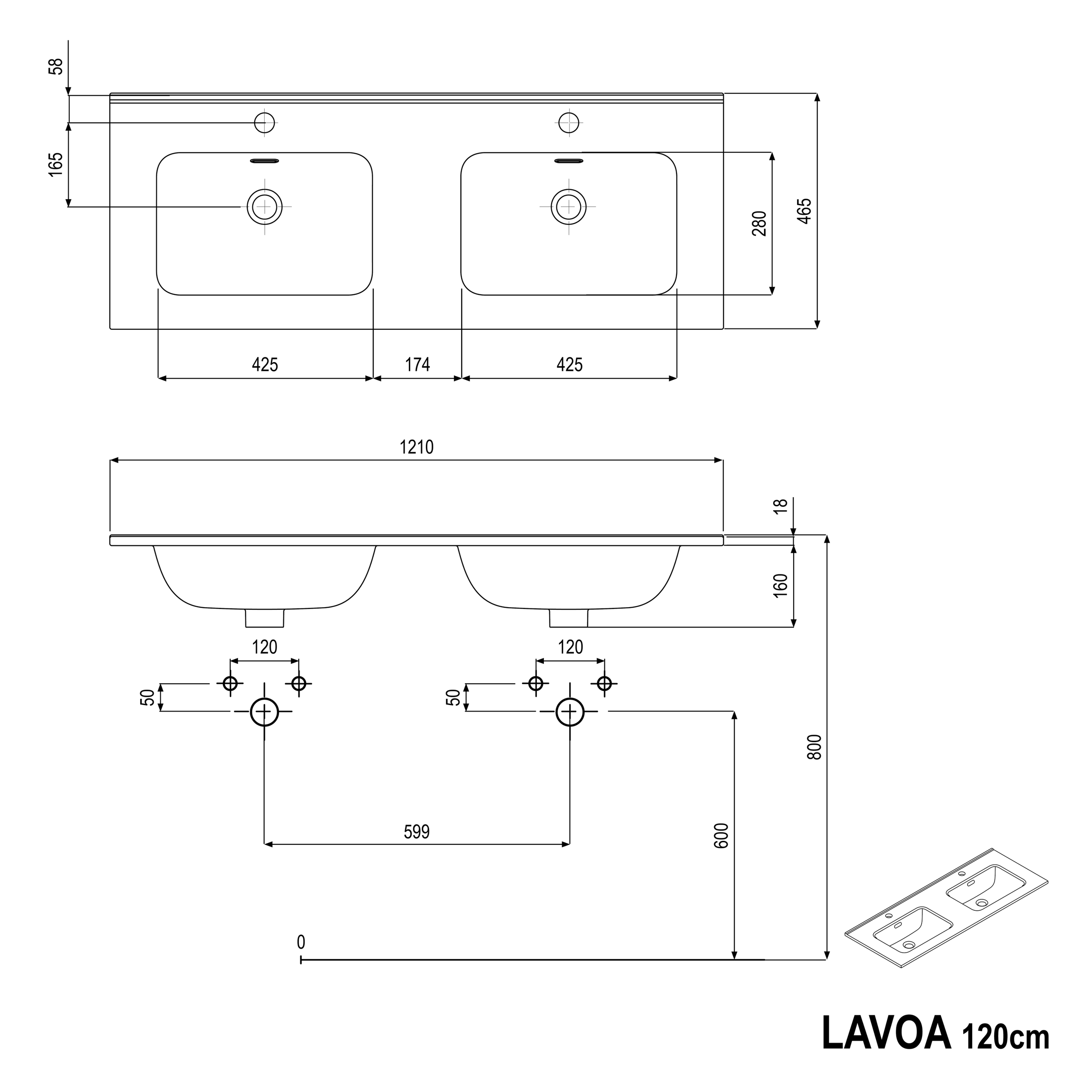 Mobiletto con lavabo LAVOA 120 cm