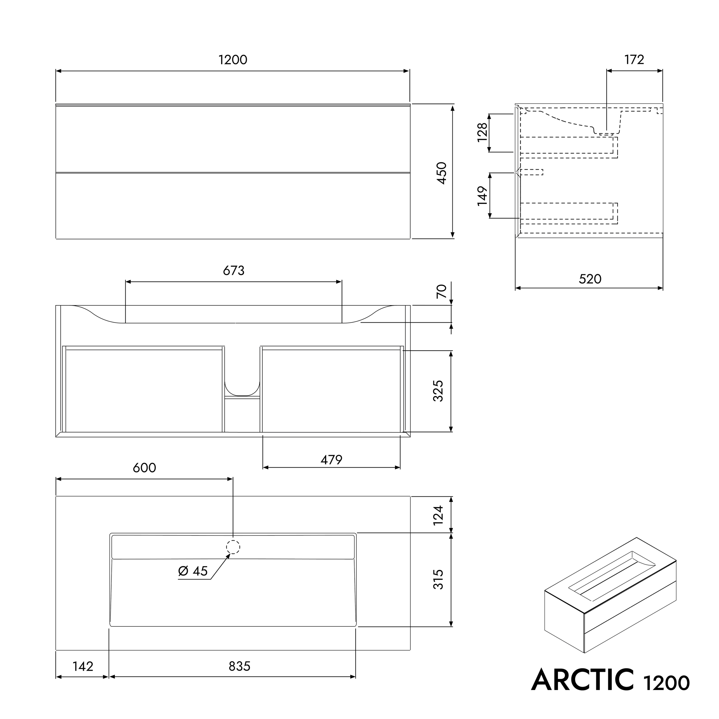 Base lavabo ARCTIC 1200