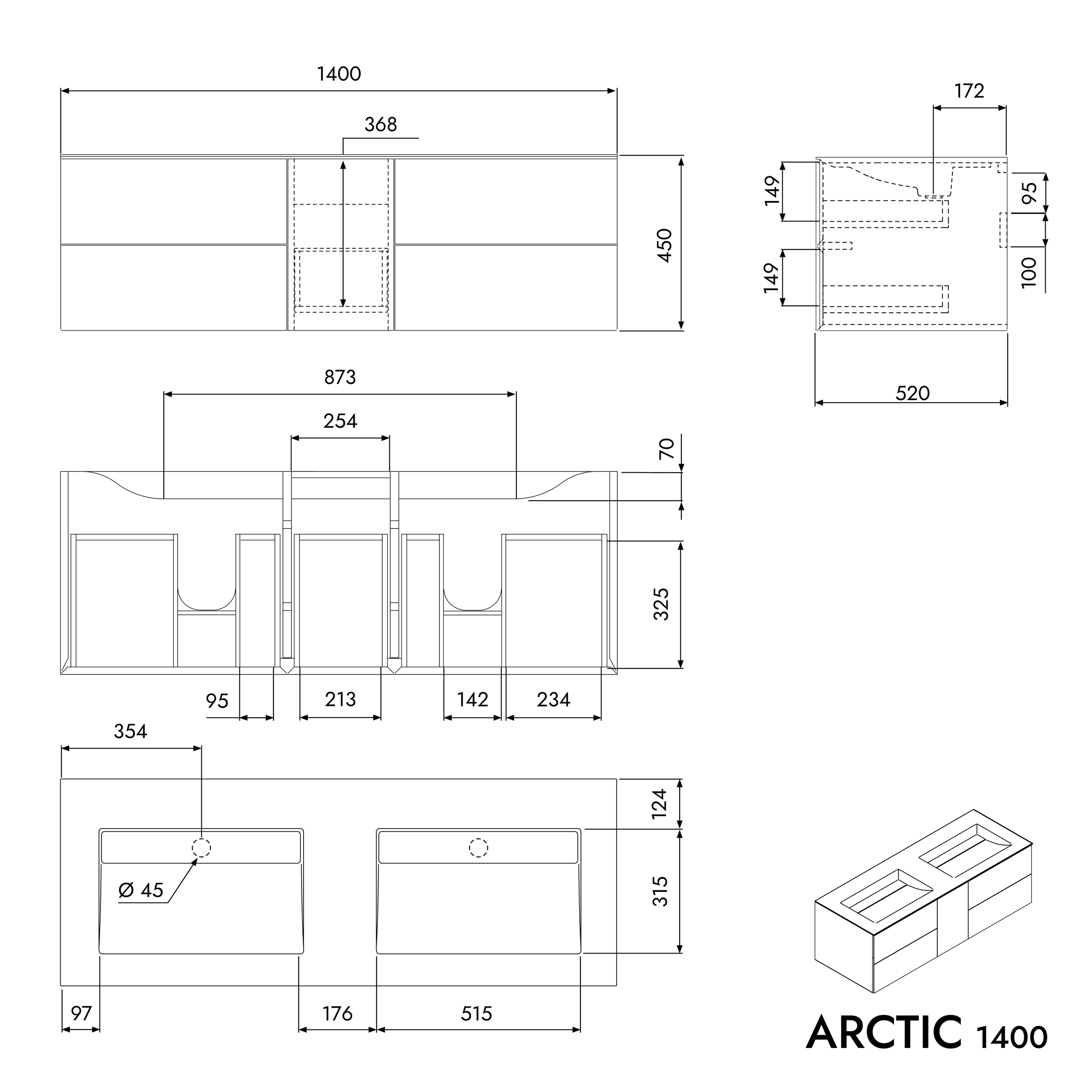 Mobiletto sottolavabo ARCTIC 1400