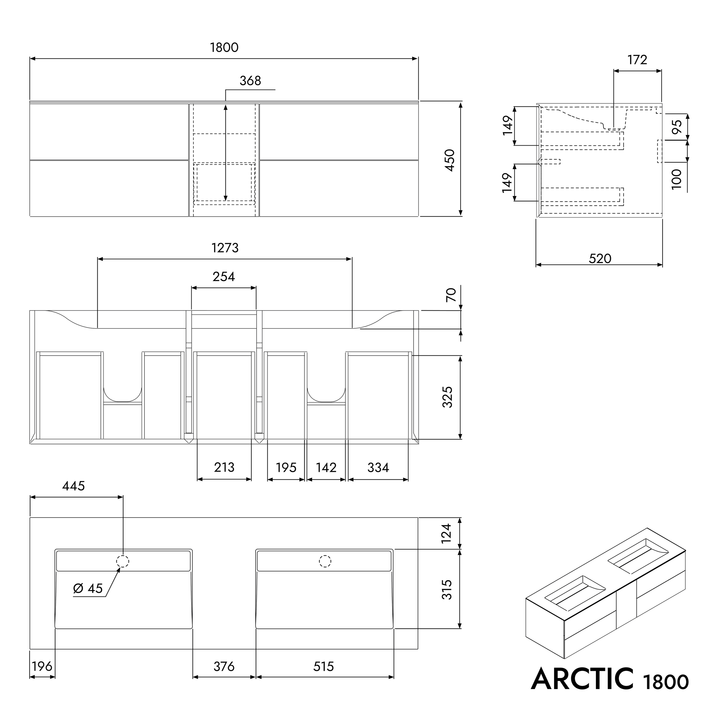 Mobile lavabo ARCTIC 1800