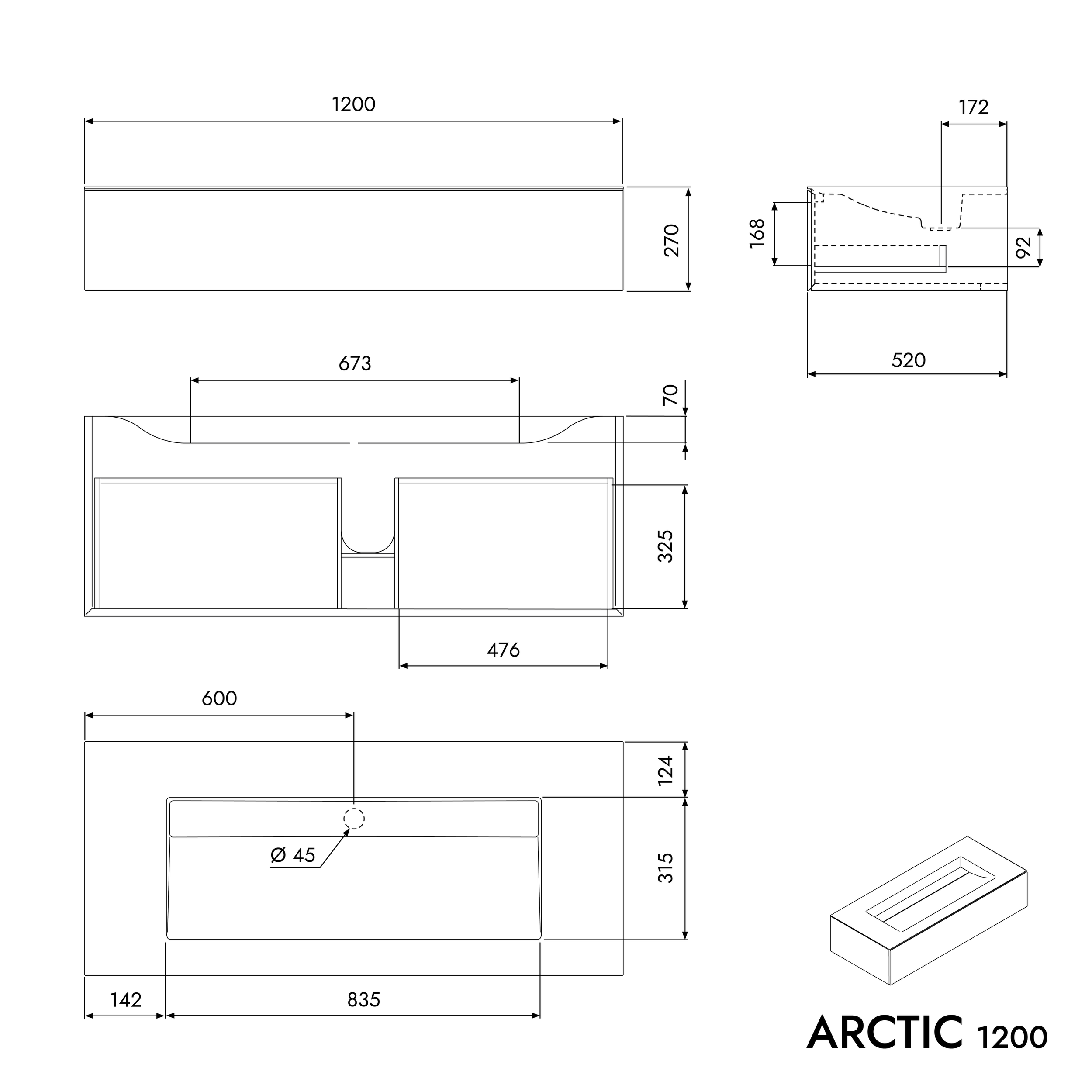 Base lavabo ARCTIC 1200