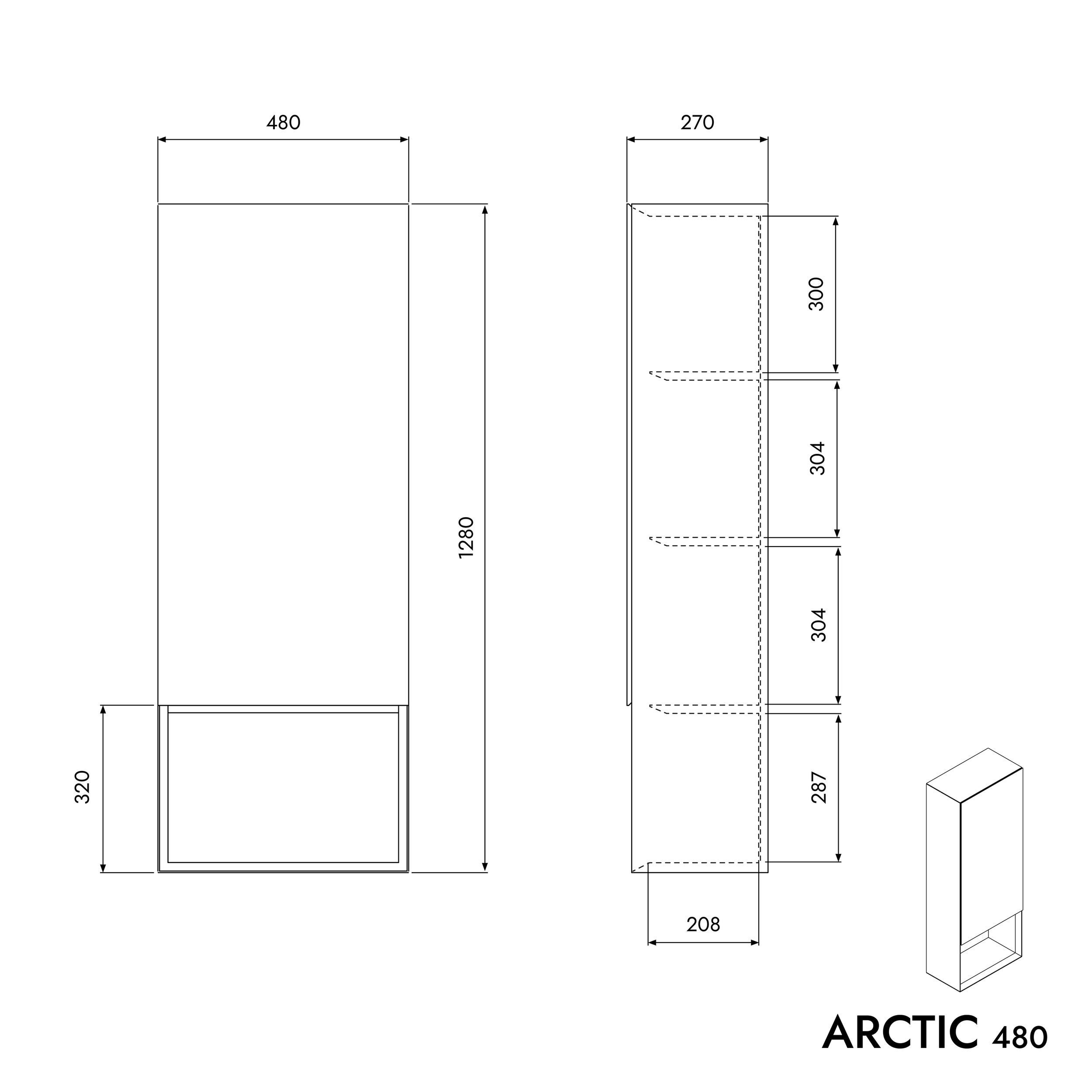 Mobile ARCTIC 480 White Softtouch - cerniera dell'anta a sinistra- ripiano inferiore