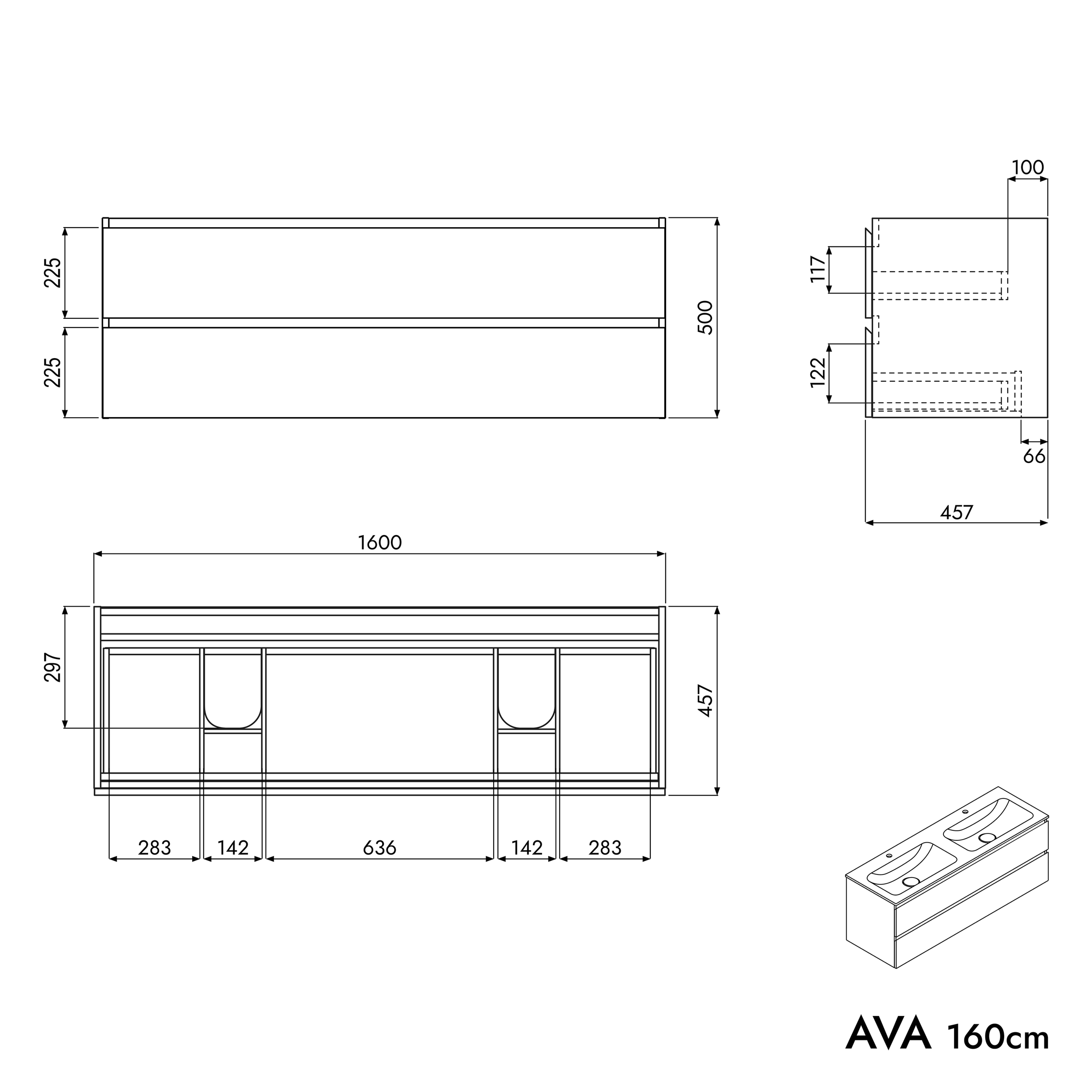 Mobiletto AVA 160 cm con lavabo in fusione minerale CREMA