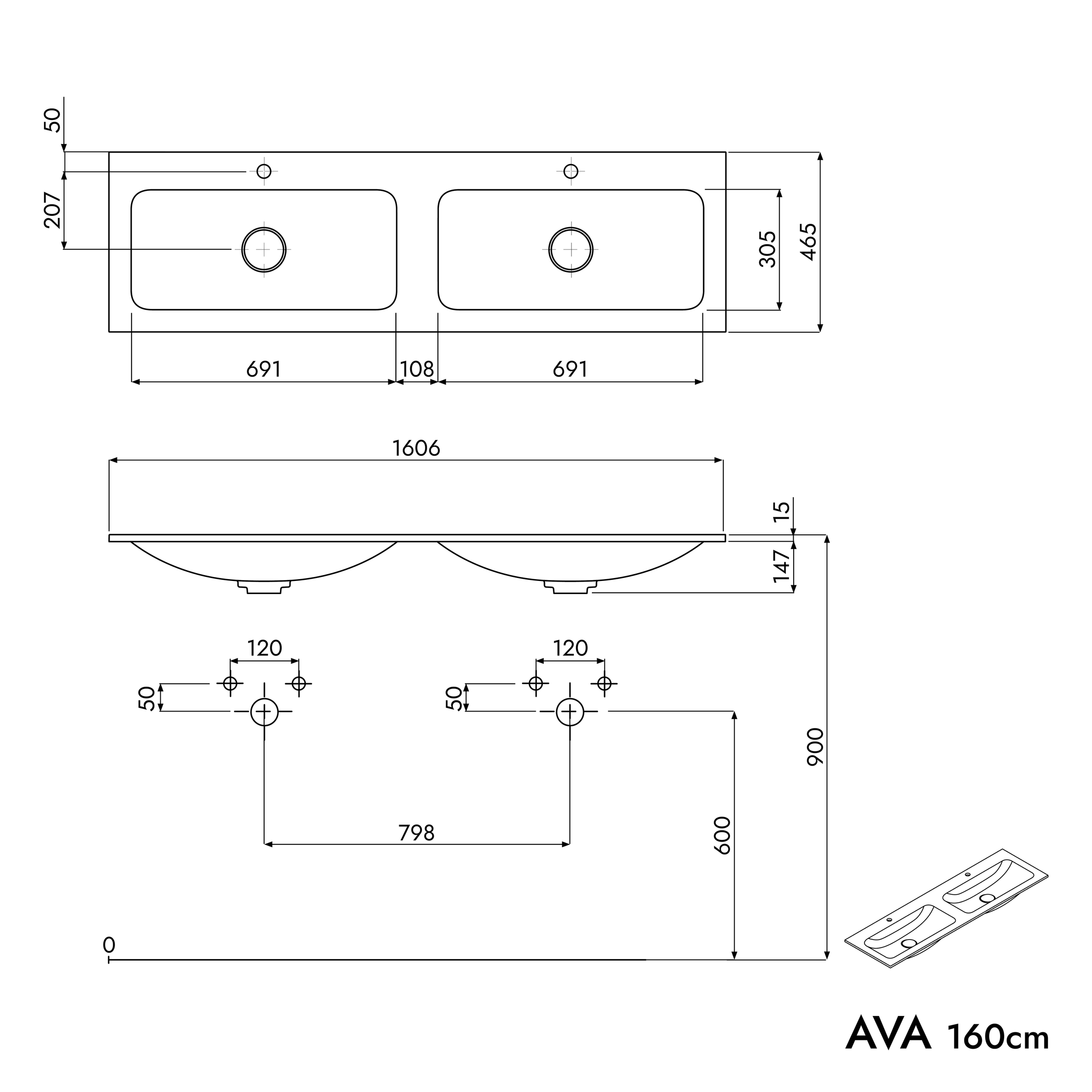 Mobiletto AVA 160 cm con lavabo in fusione minerale CREMA