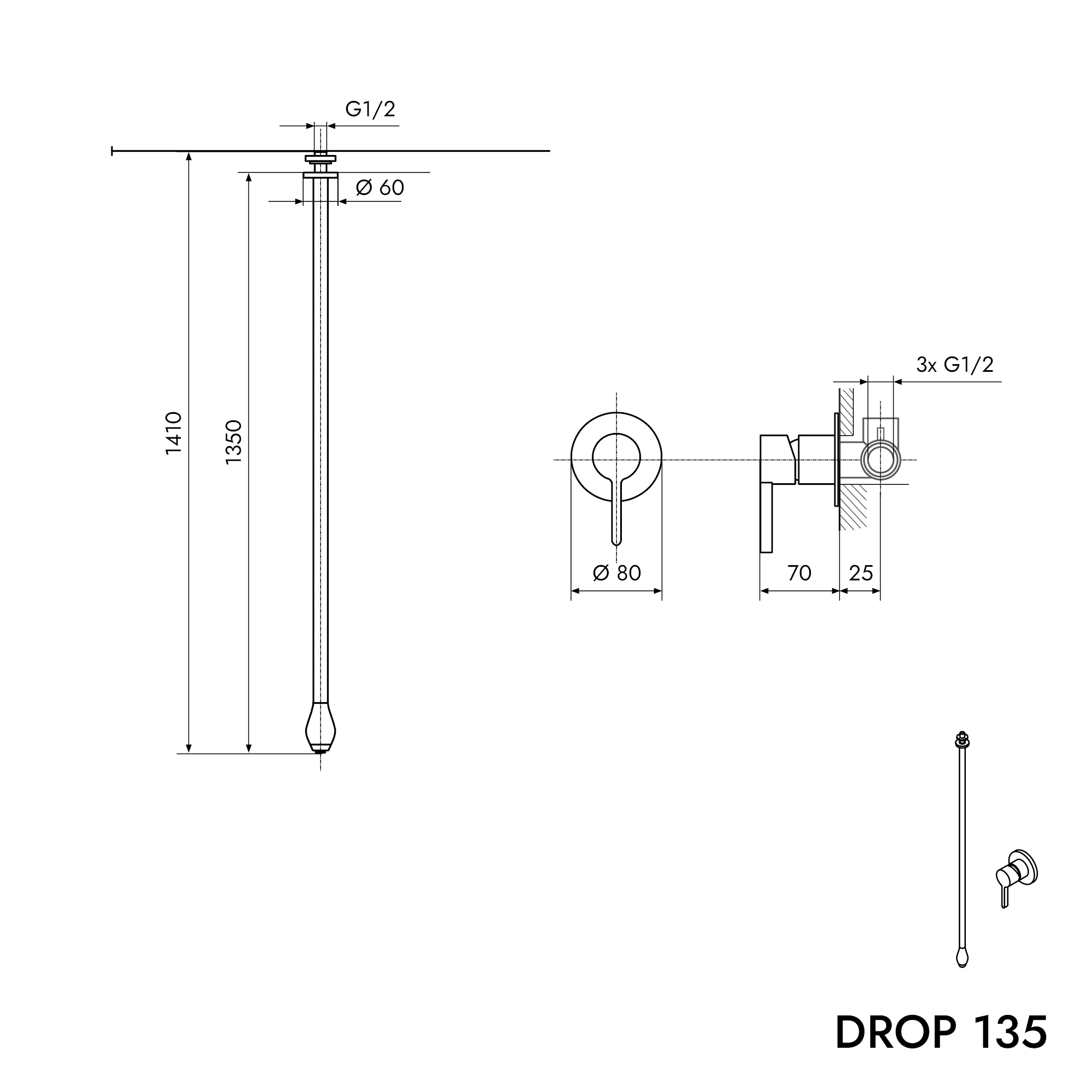 Rubinetto da soffitto per lavabo DROP 135