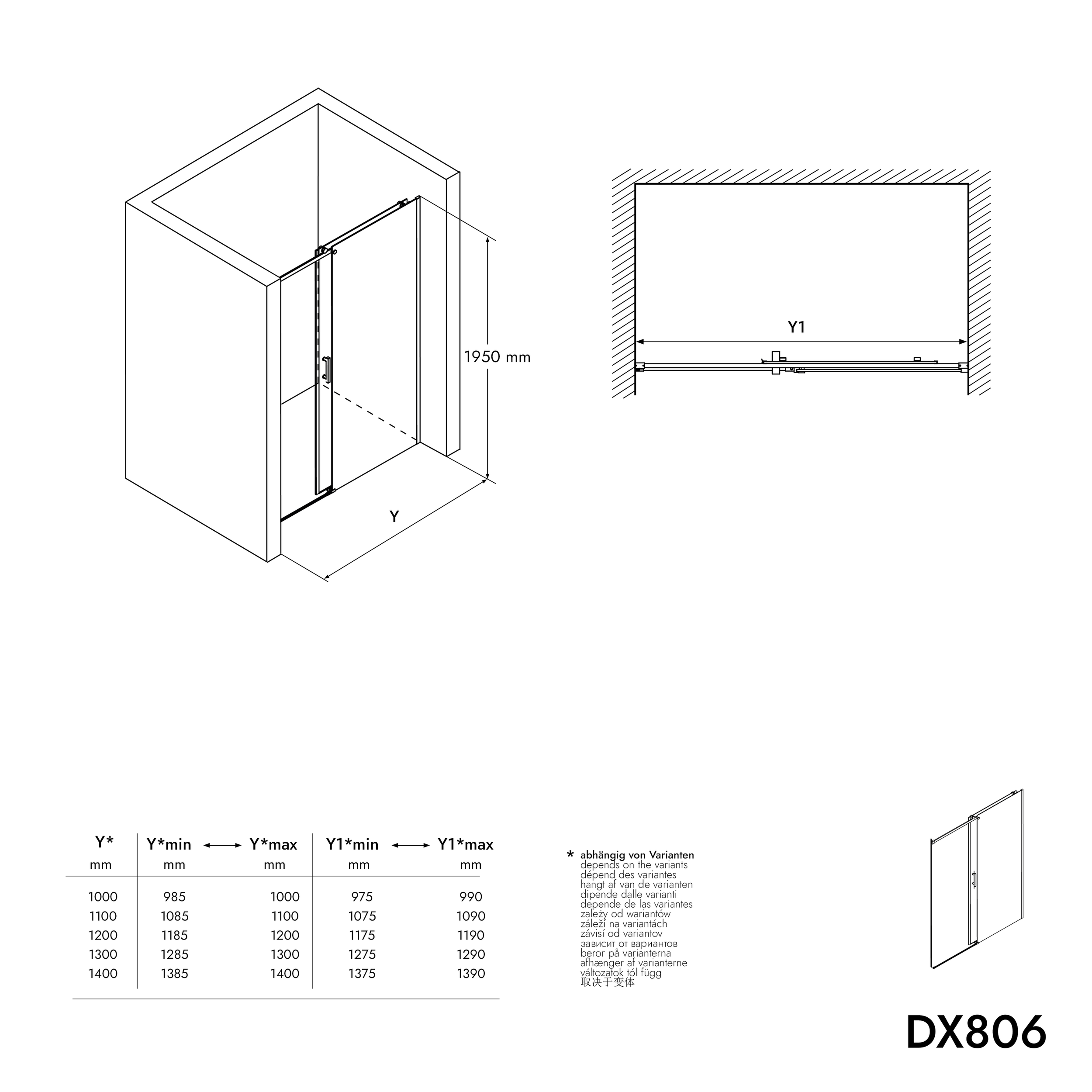 Porta doccia scorrevole per nicchia DX806A FLEX -  larghezza selezionabile