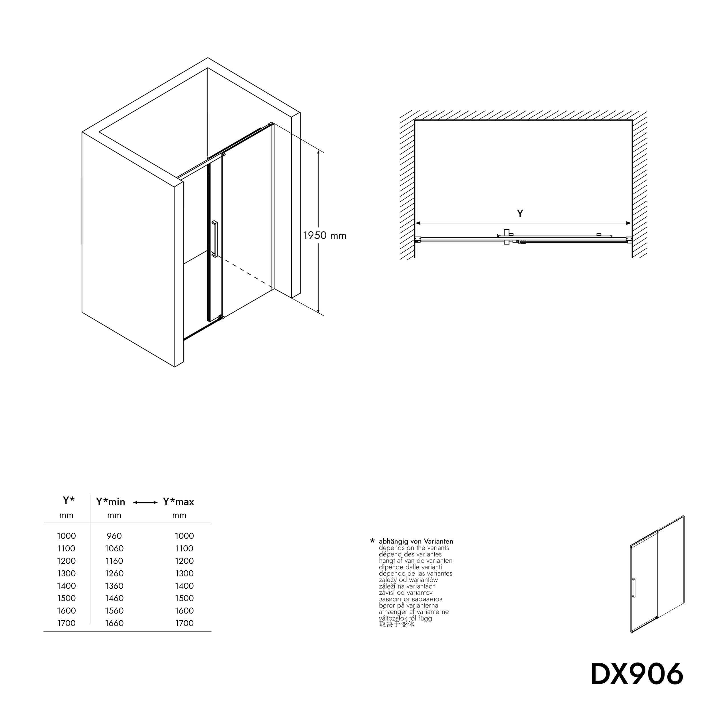 Porta doccia nicchia scorrevole DX906 FLEX - profili in nero opaco - vetro temperato 8mm - larghezza selezionabile