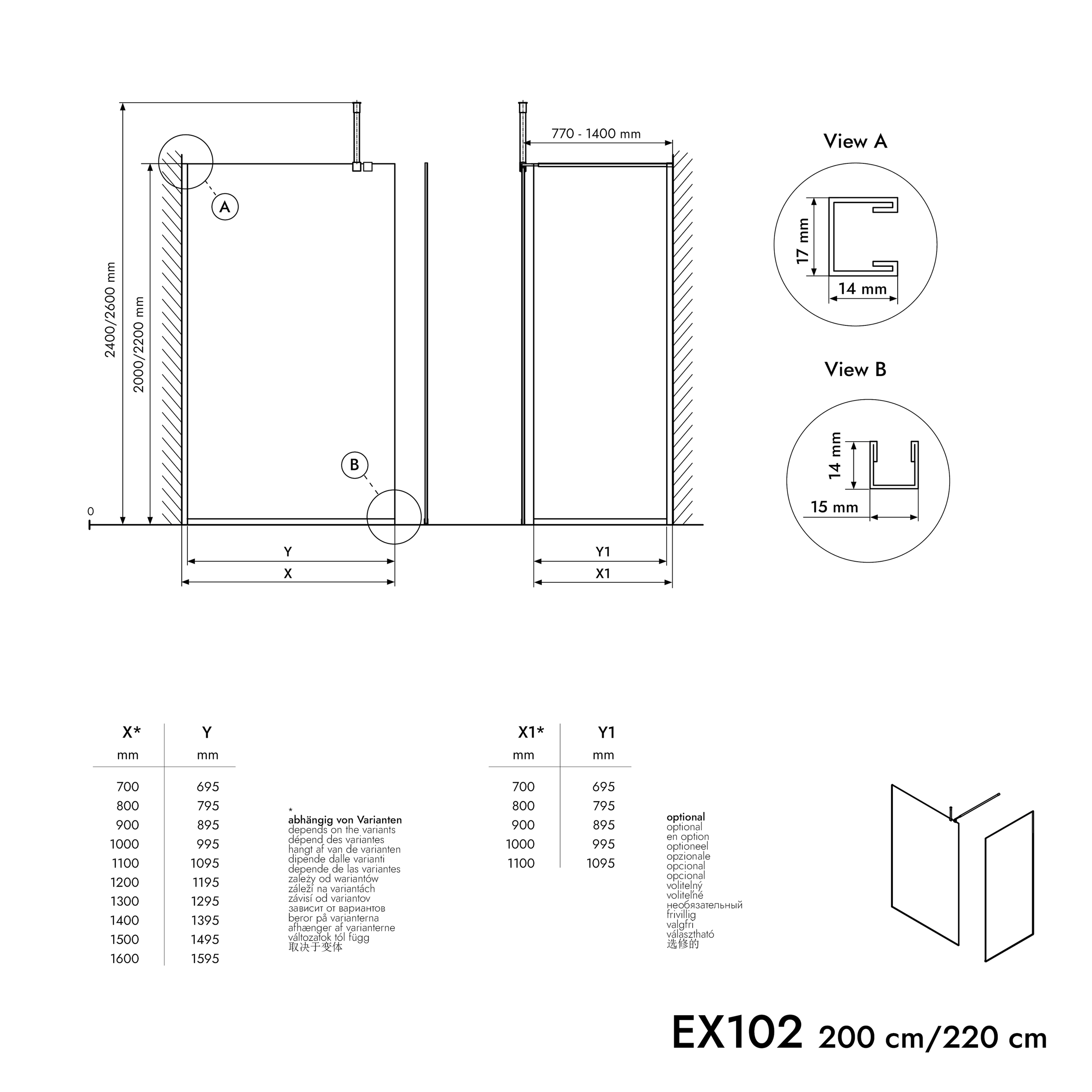 Walk-In 10 mm vetro nano trasparente EX102-2