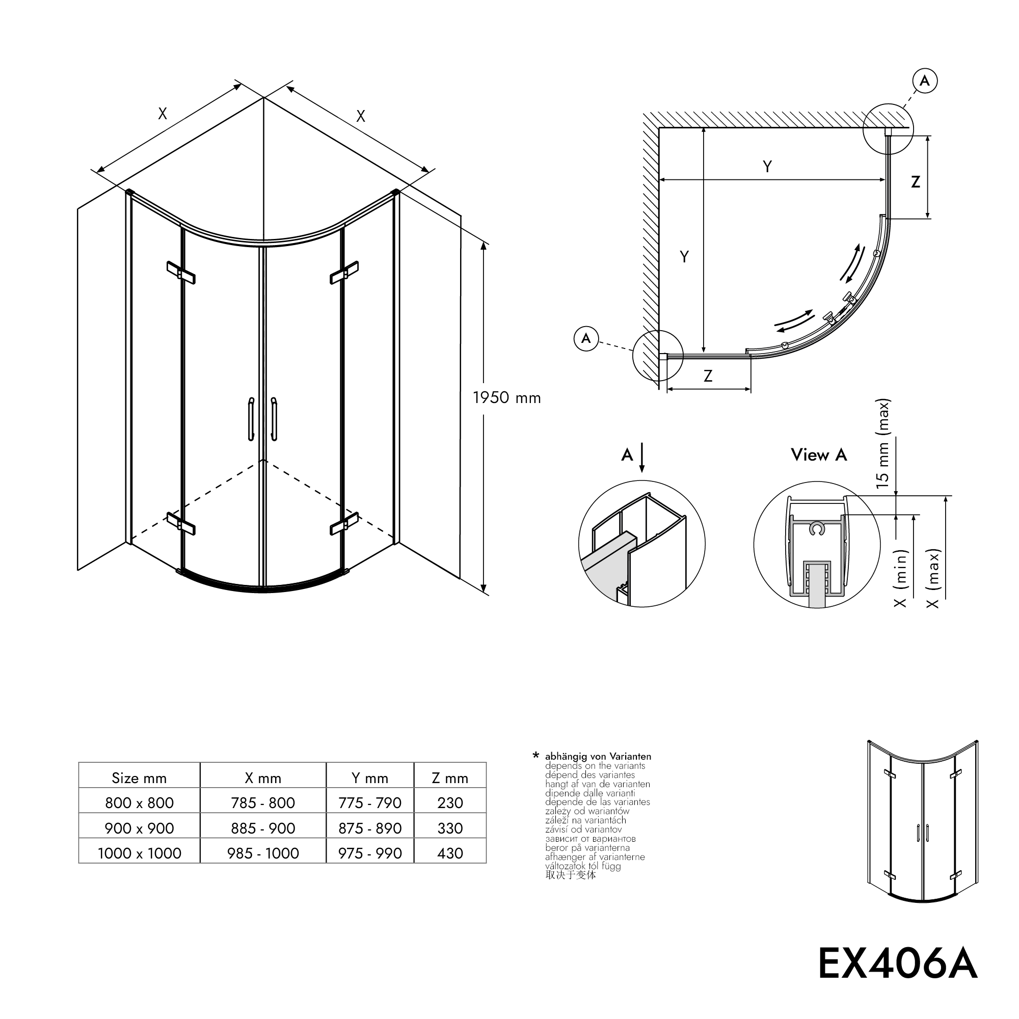 Doccia circolare EX406A con due porte a battente