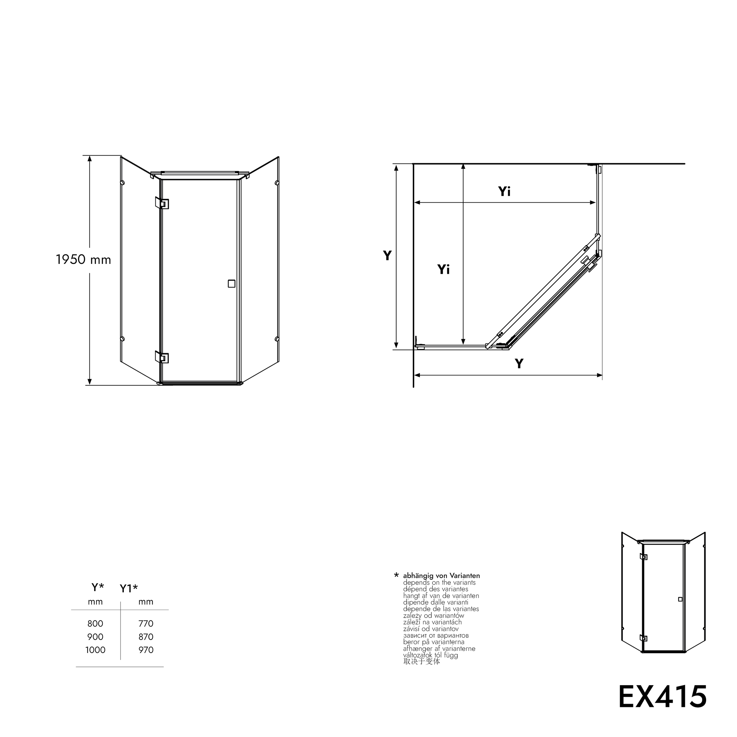 Box doccia pentagonale, NANO, EX415 90 x 90 x195cm - con piatto doccia