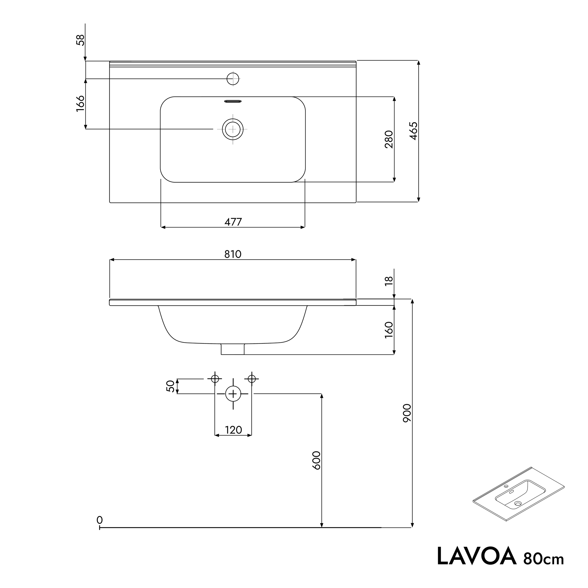 Mobiletto con lavabo LAVOA 80 cm
