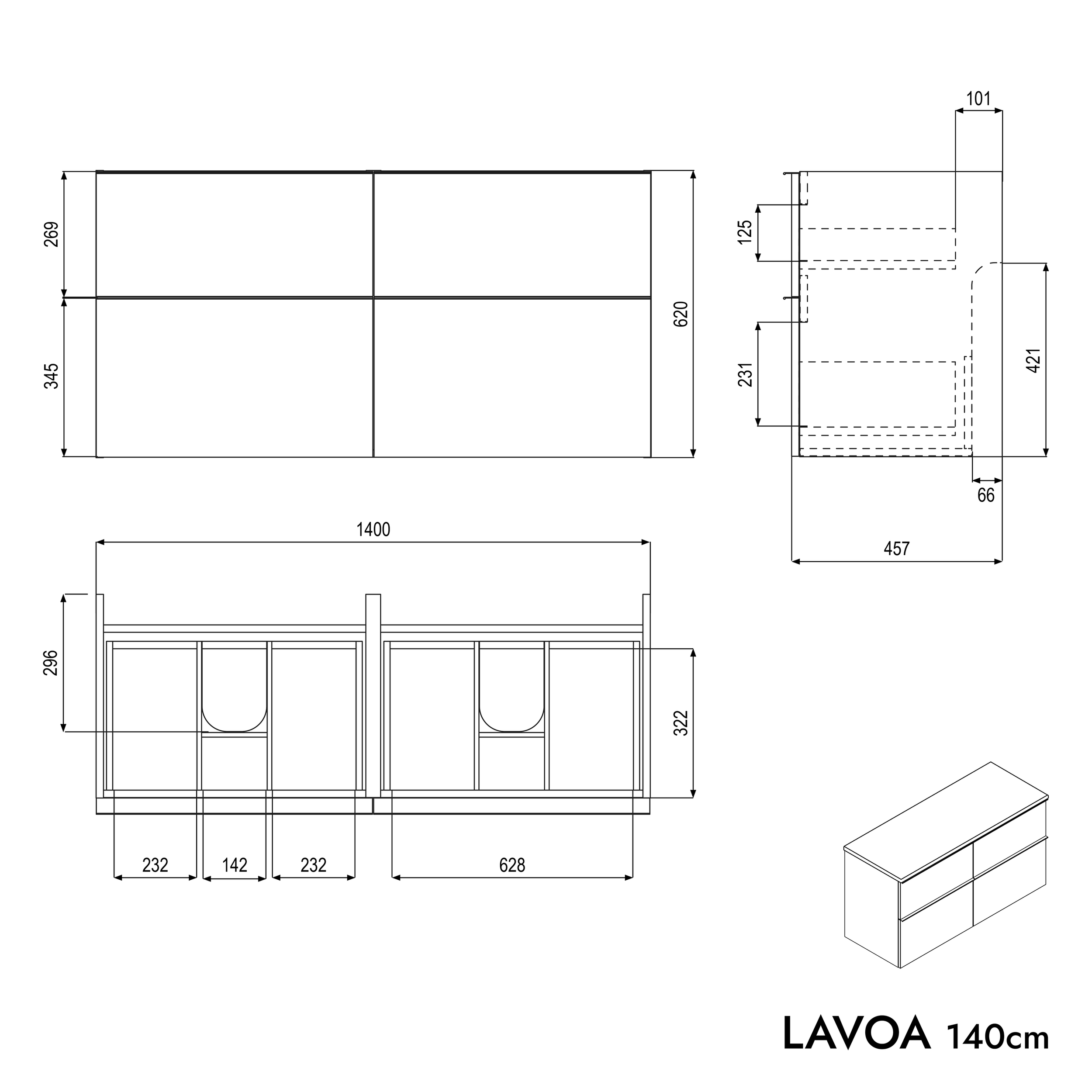 Mobile da bagno LAVOA 140 cm