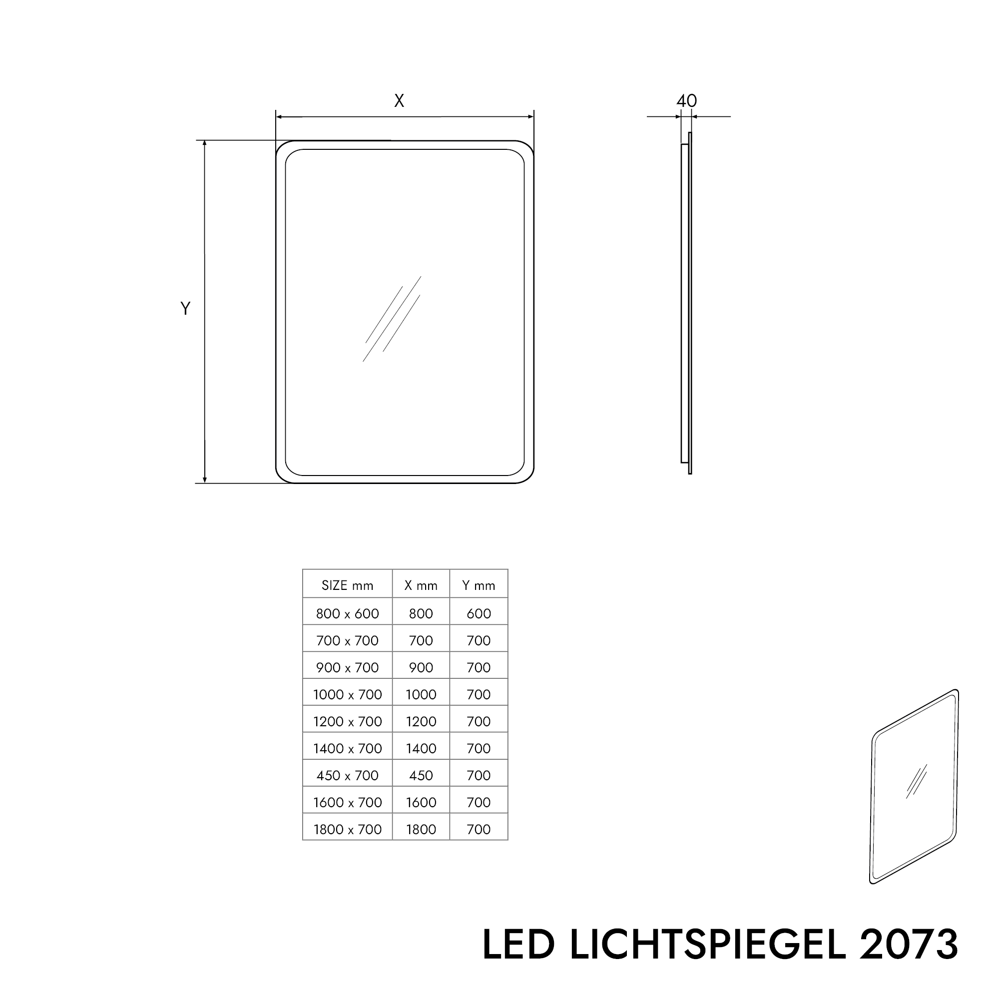 Specchio da bagno con luce LED 2073