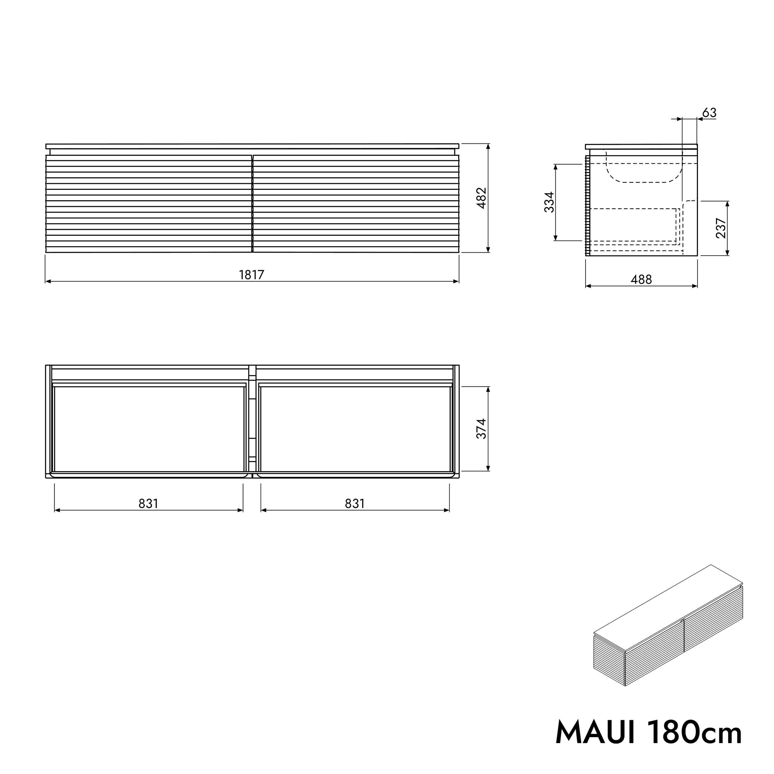 Mobile base per lavabo MAUI 180 cm