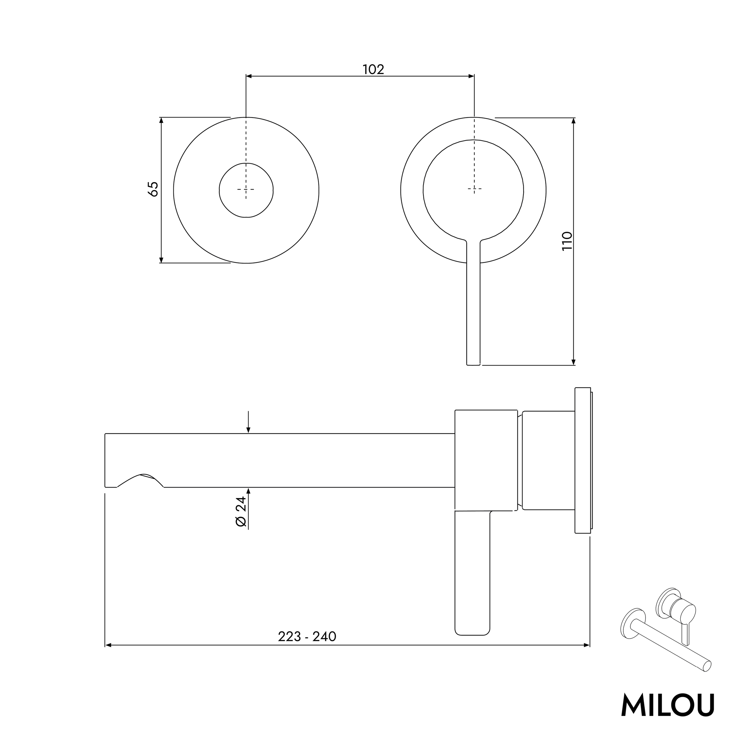 Rubinetto da parete per lavabo MILOU da incasso