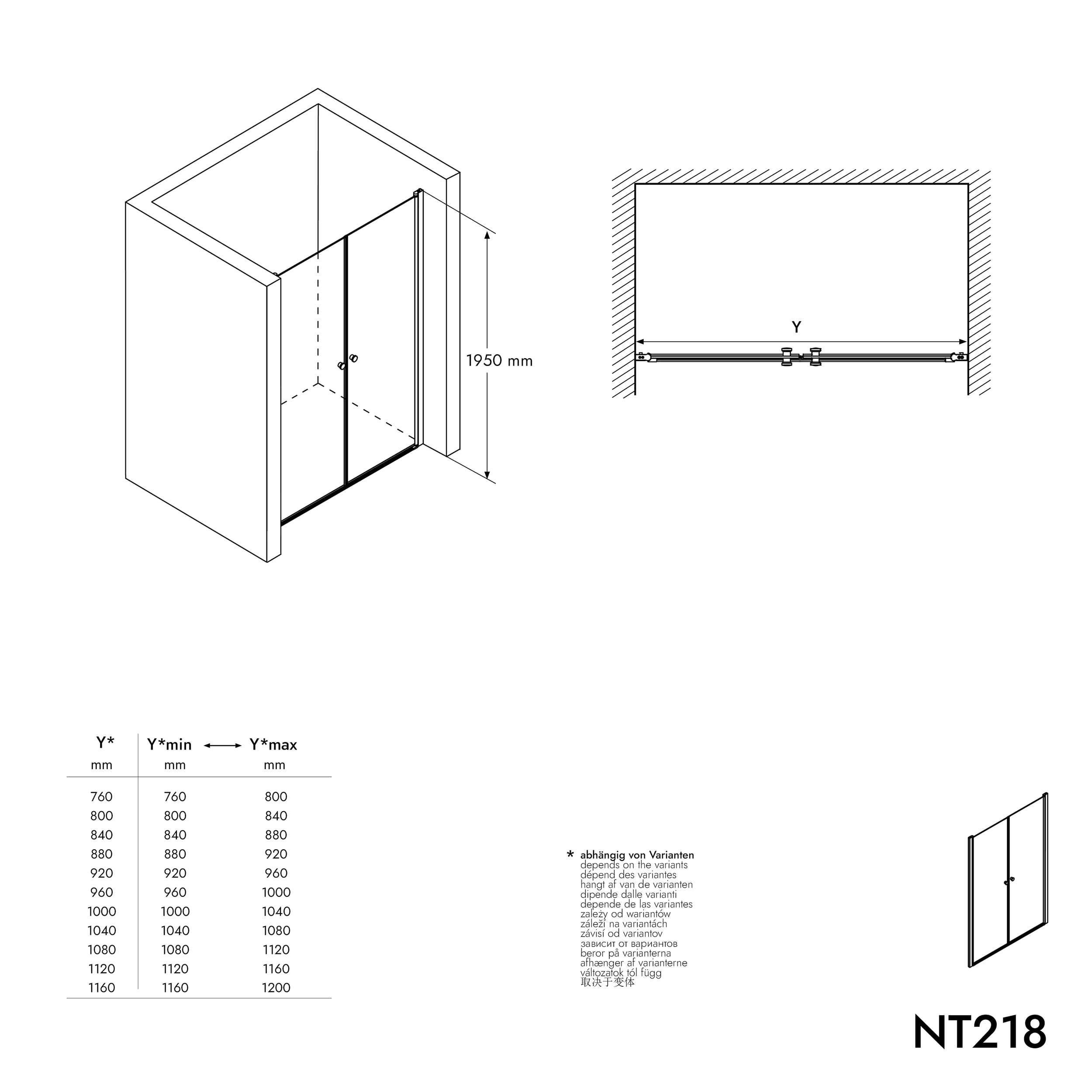 Doccia a nicchia con porte a doppio battente NT218 - Nano real glass - colore e larghezza del profilo selezionabili