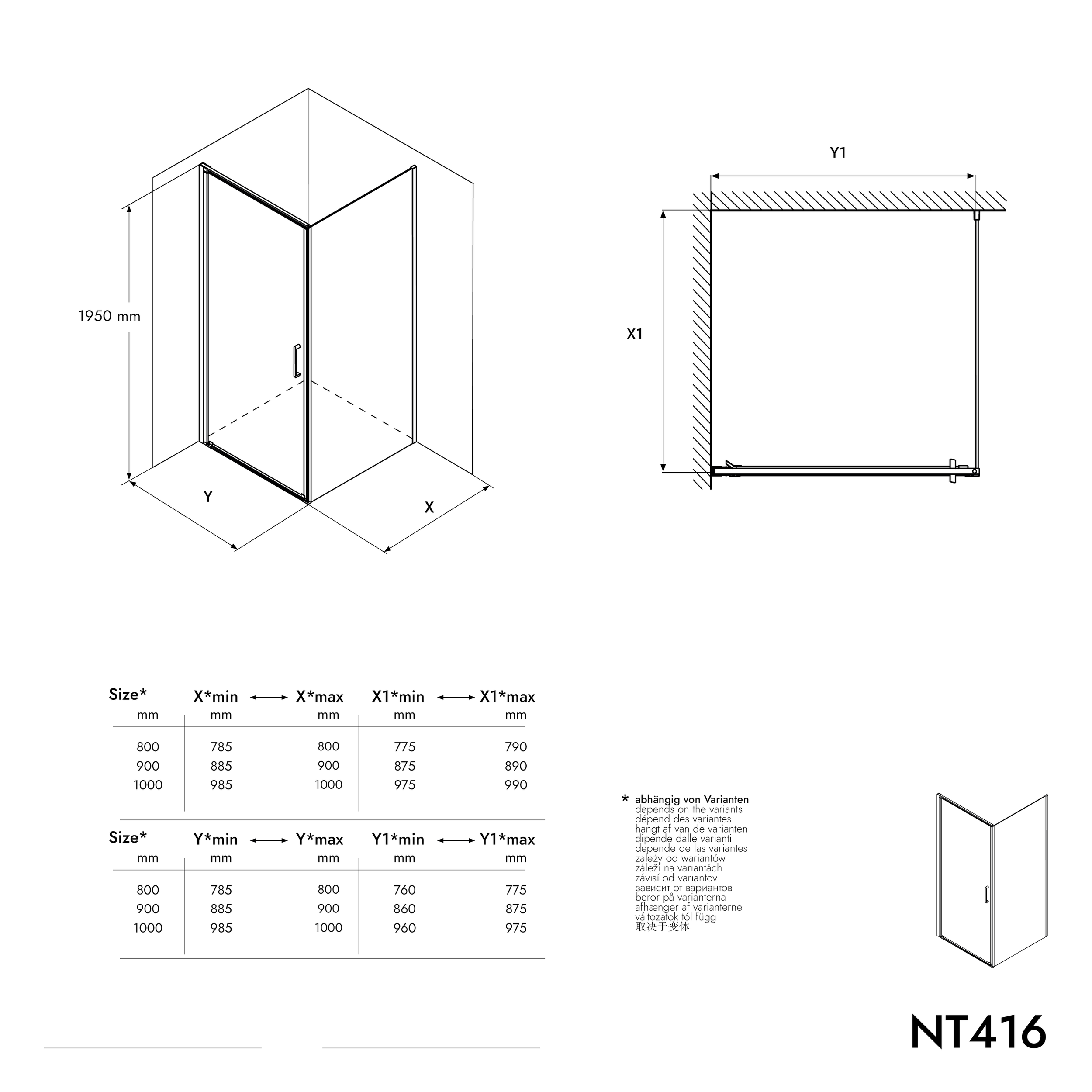 Cabina doccia angolare - rivestimento NANO  - EX416 - 100 x 100 x 195 cm