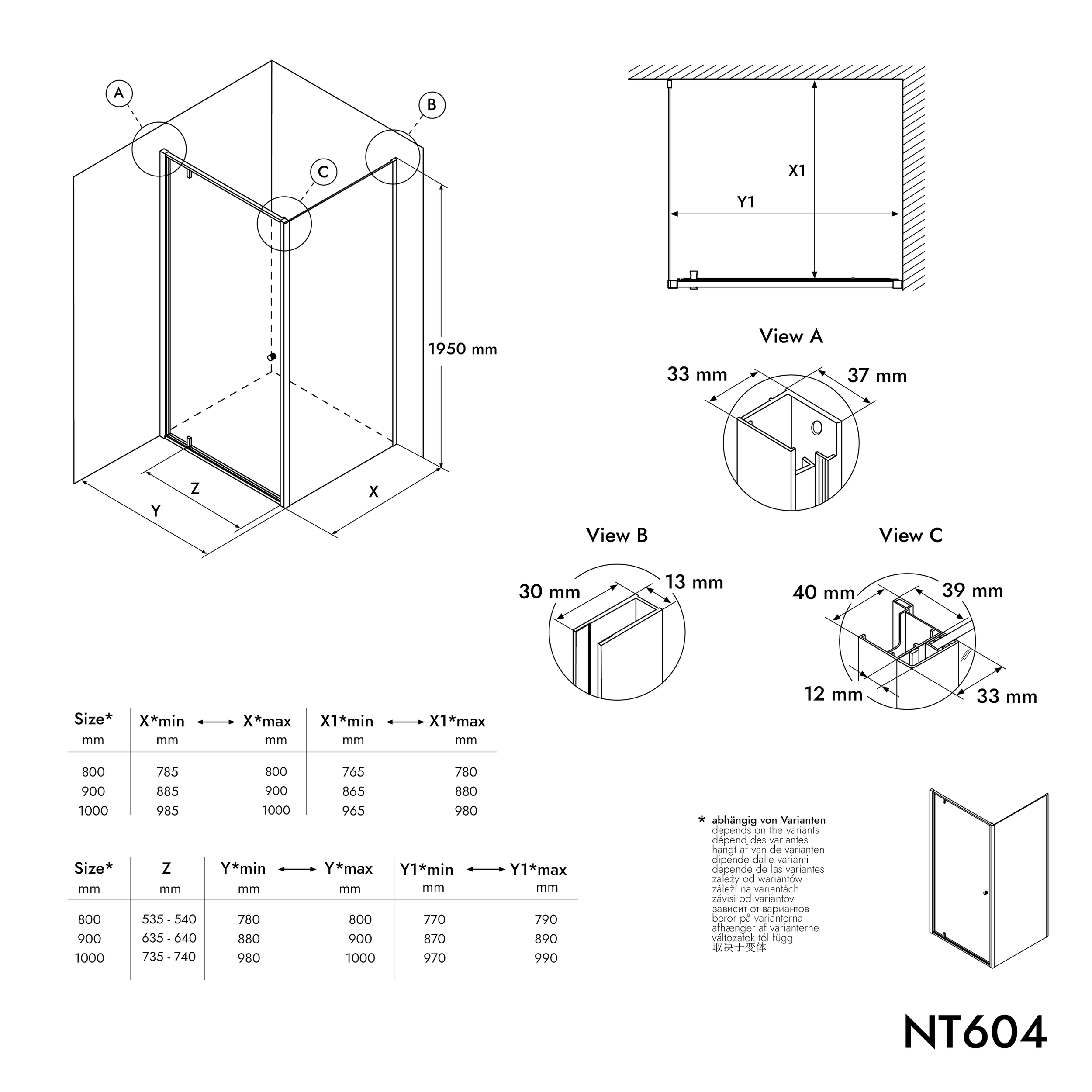 Doccia ad angolo con porta girevole NT604 - FLEX