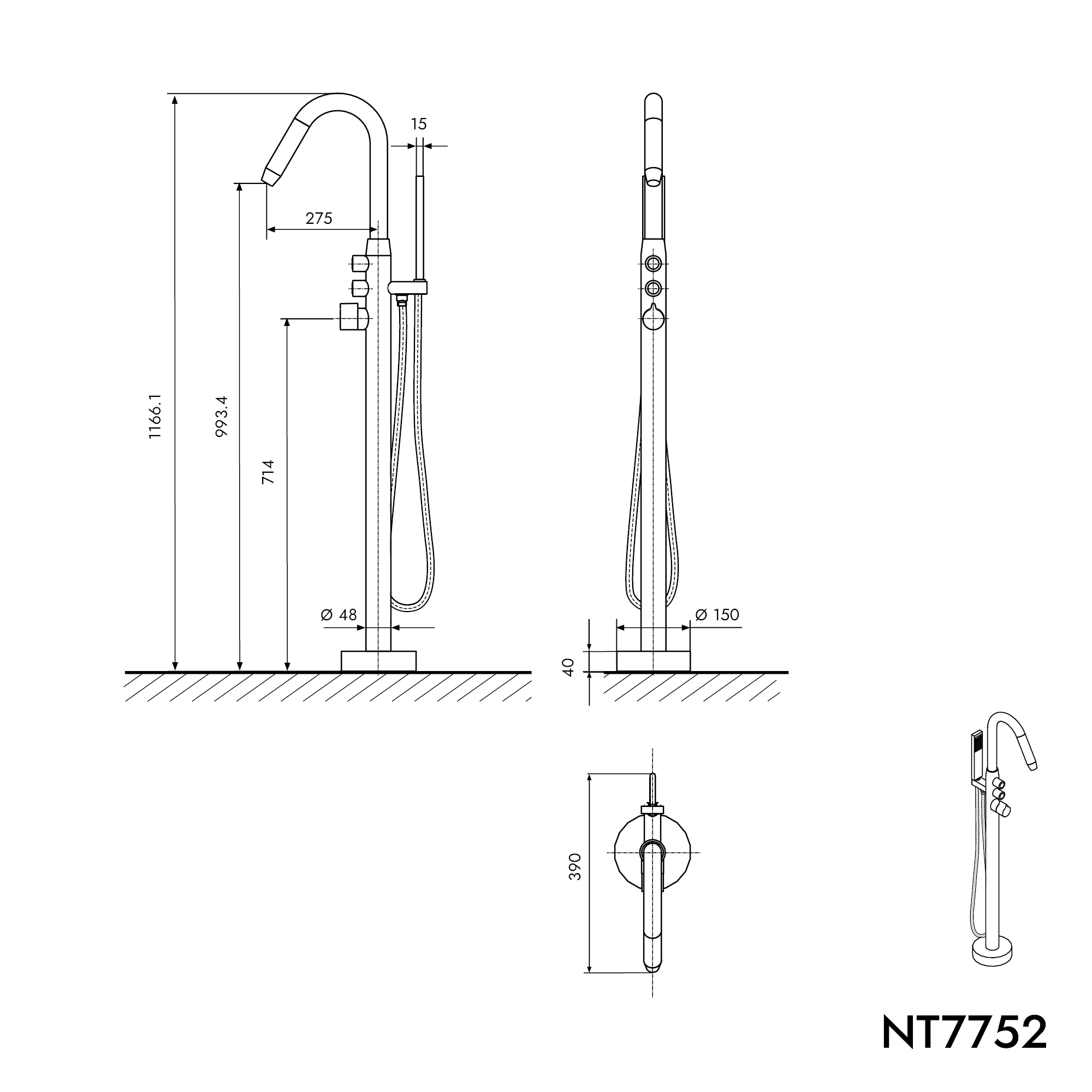 Rubinetto per vasca freestanding NT7752