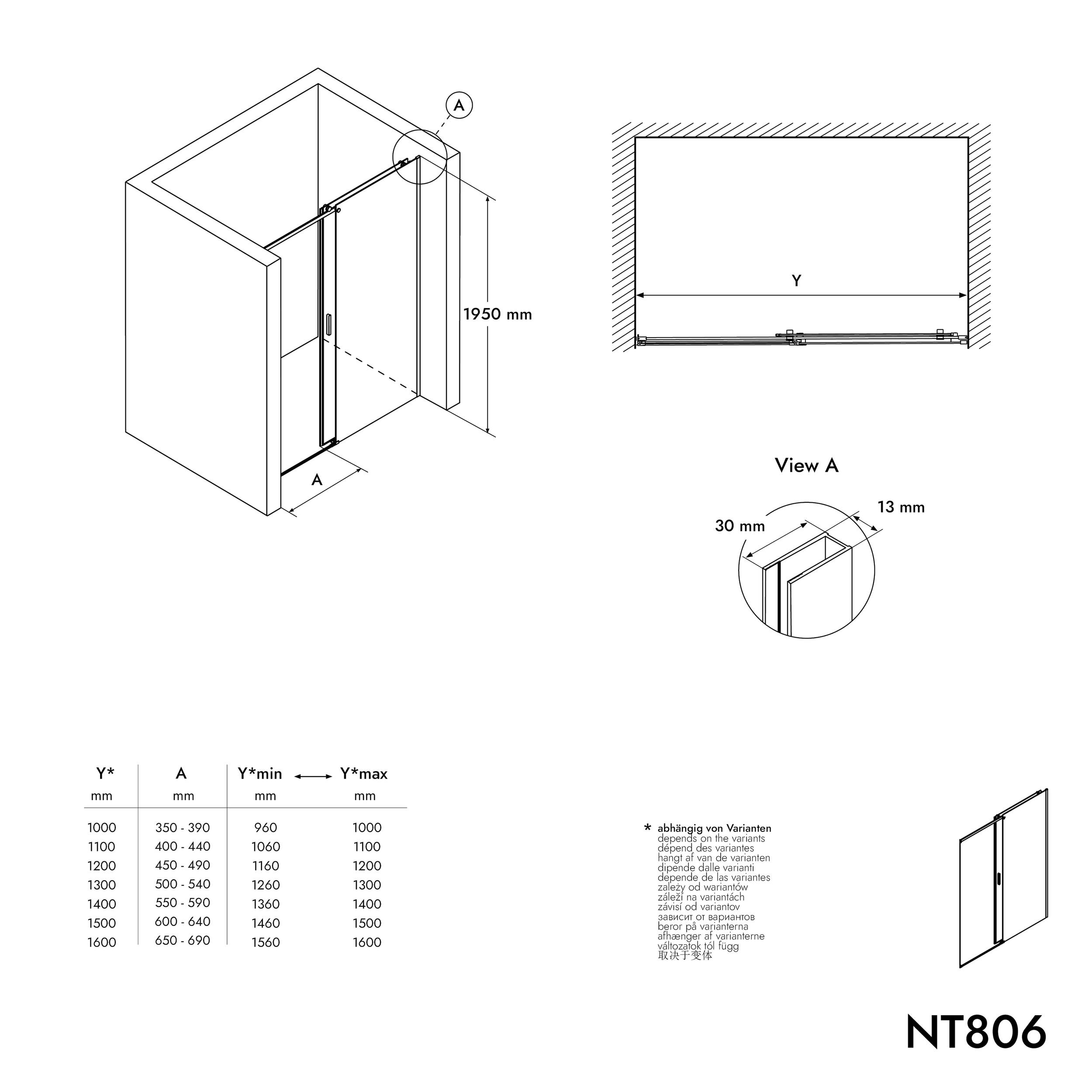 Nicchia doccia con porta scorrevole NT806 FLEX Nero opaco