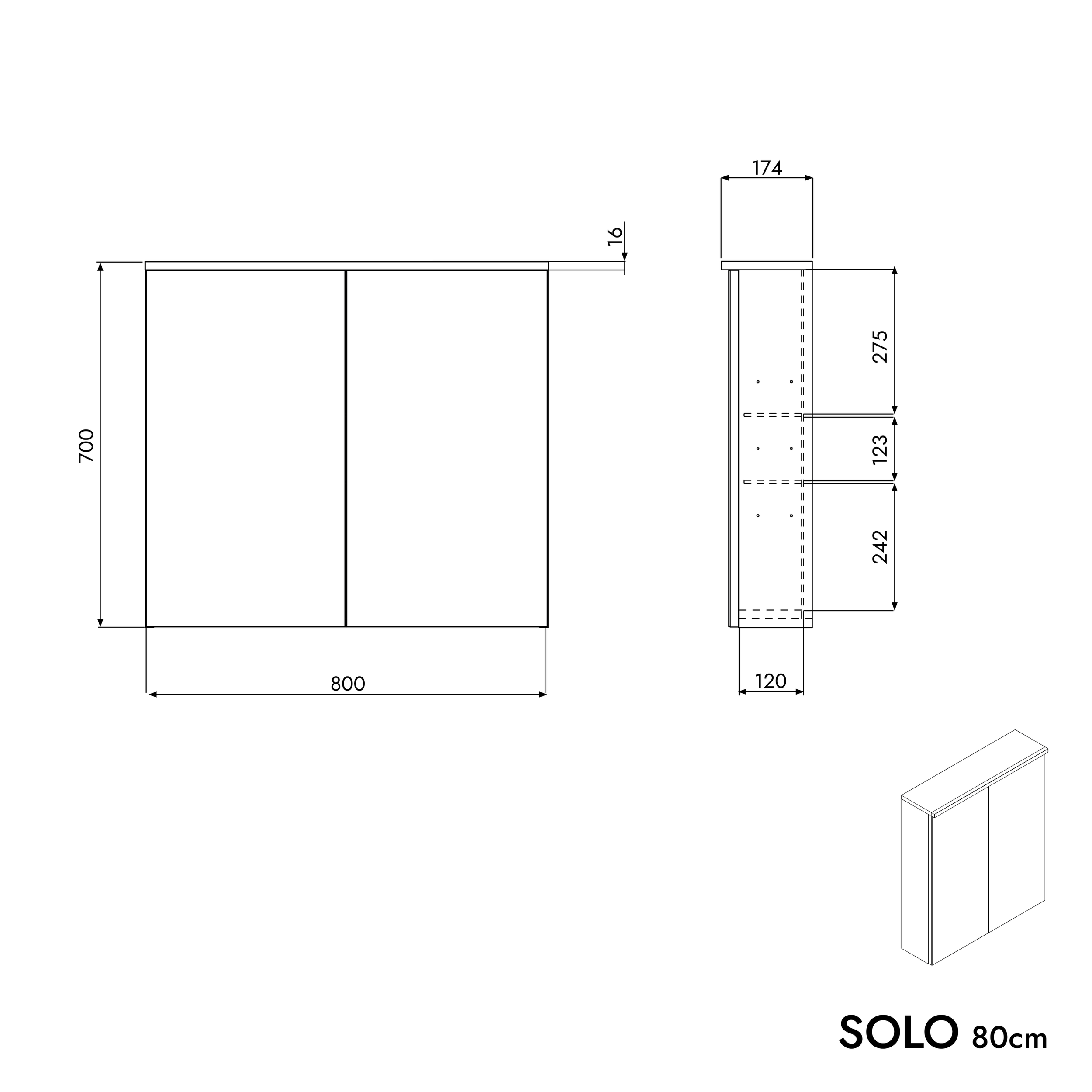 Armadietto a specchio SOLO con illuminazione LED - 80 cm