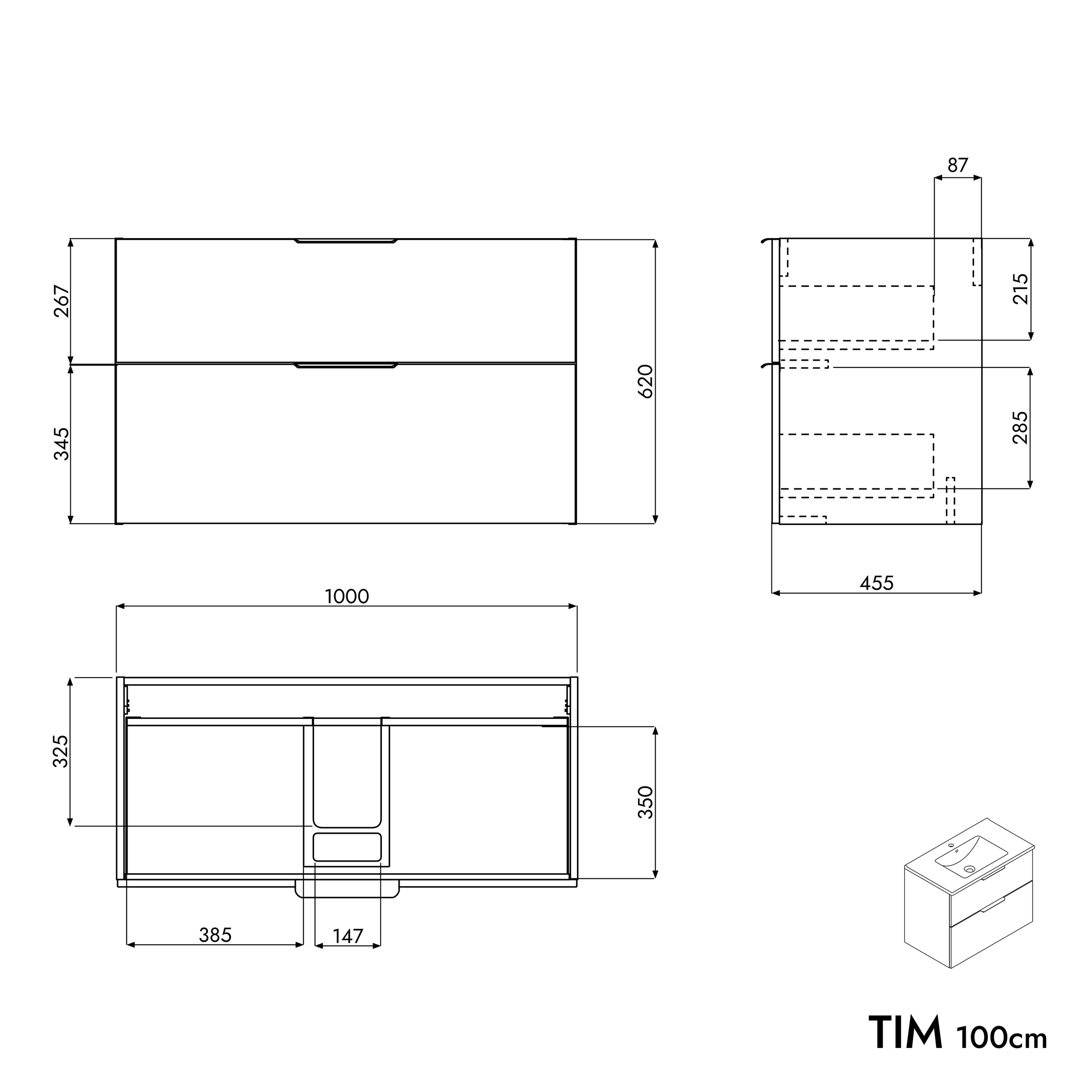 Set di mobili da bagno TIM 100 cm con lavabo