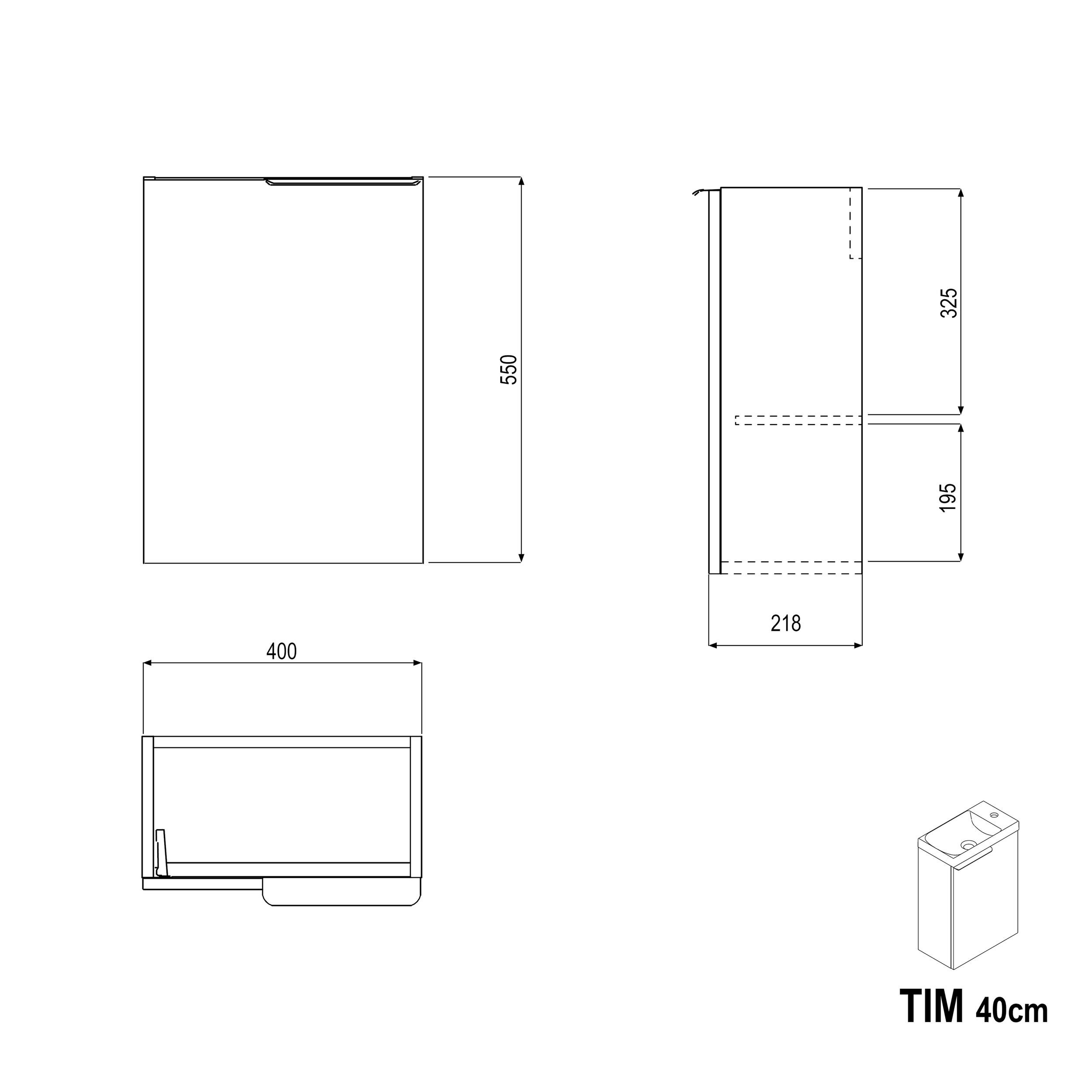 Mobile bagno WC ospiti TIM 40 cm con lavabo