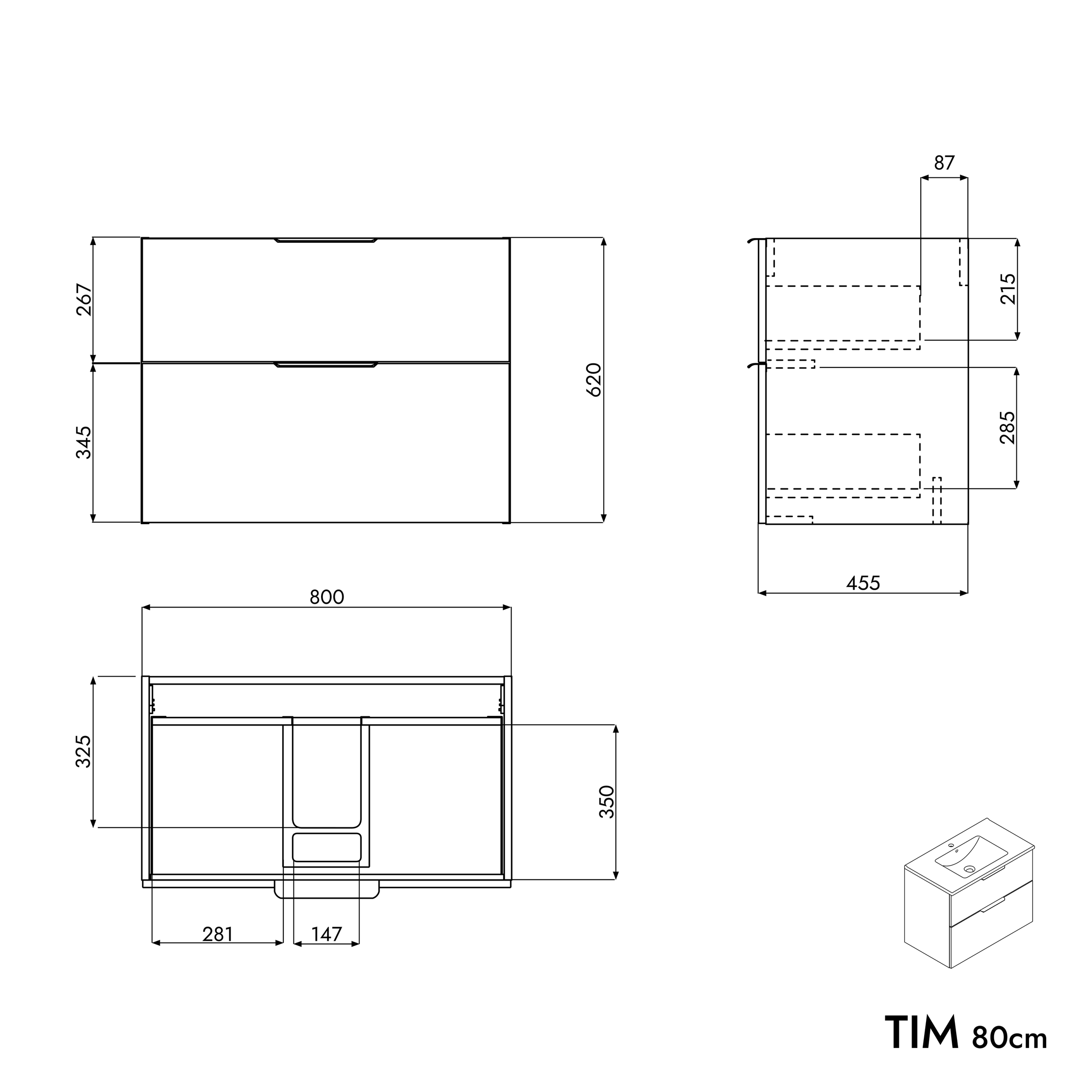 Set di mobili da bagno TIM 80 cm con lavabo in ceramica