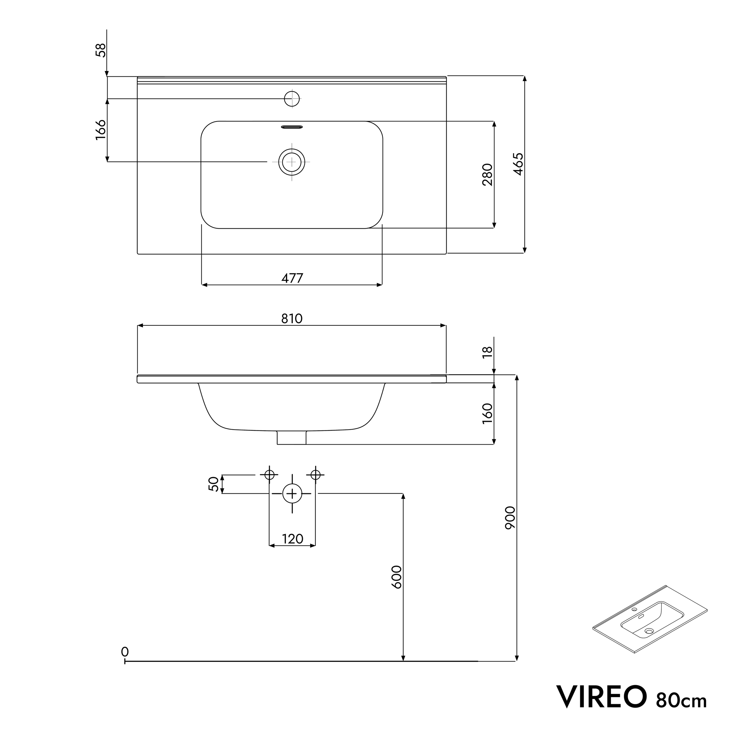 Set di mobili da bagno VIREO 80 cm con lavabo