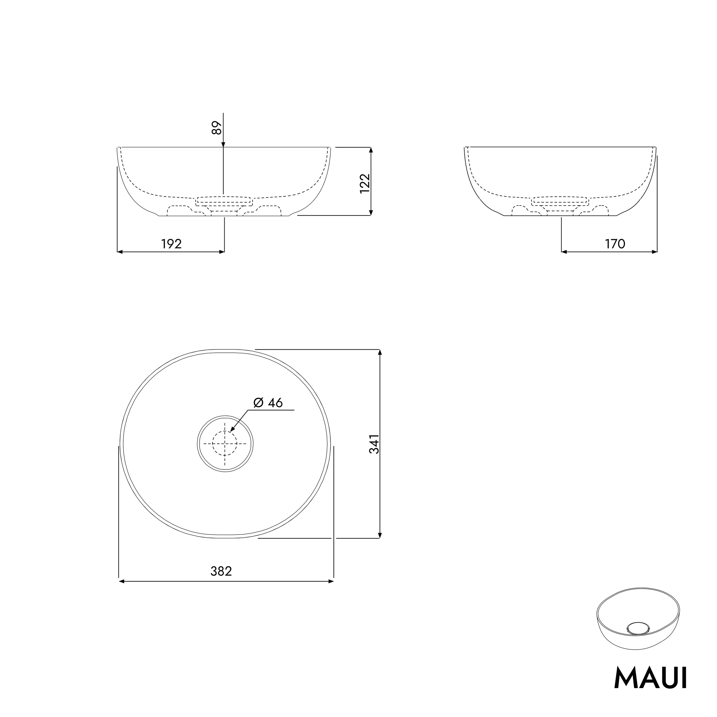 Lavabo da appoggio ovale MAUI