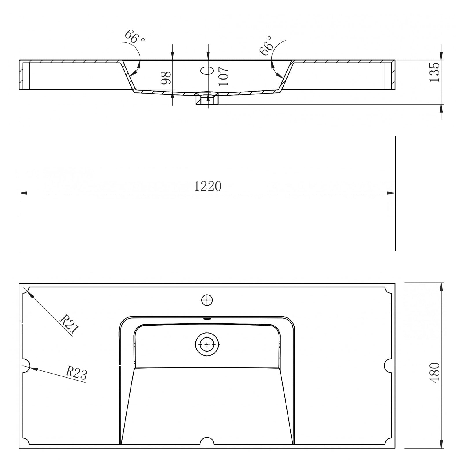 Lavabo a parete in marmo fuso BS6036