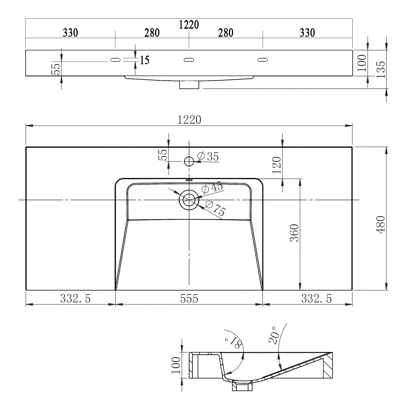 Lavabo a parete in marmo fuso BS6036