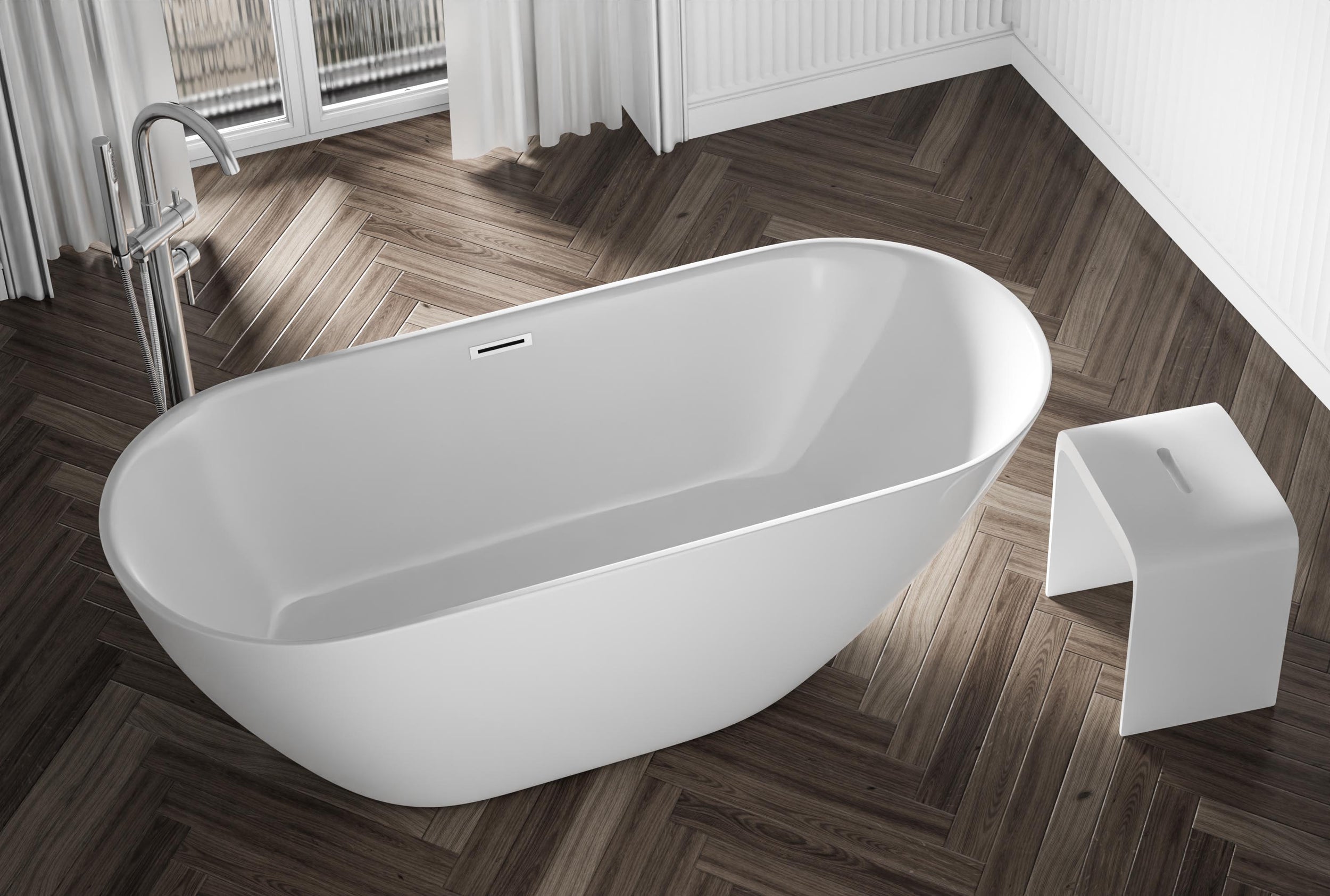 Vasca da bagno freestanding ROMA 2.0 in acrilico bianco lucido