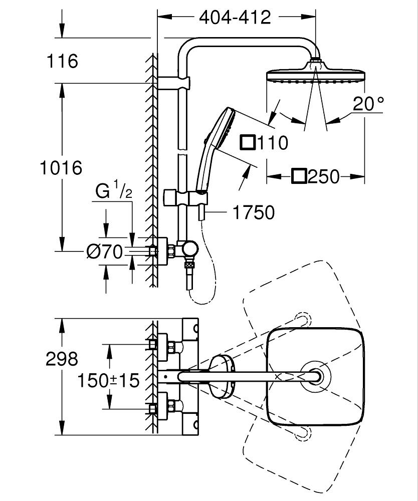 Sistema doccia GROHE Tempesta System 250 Cube con termostato