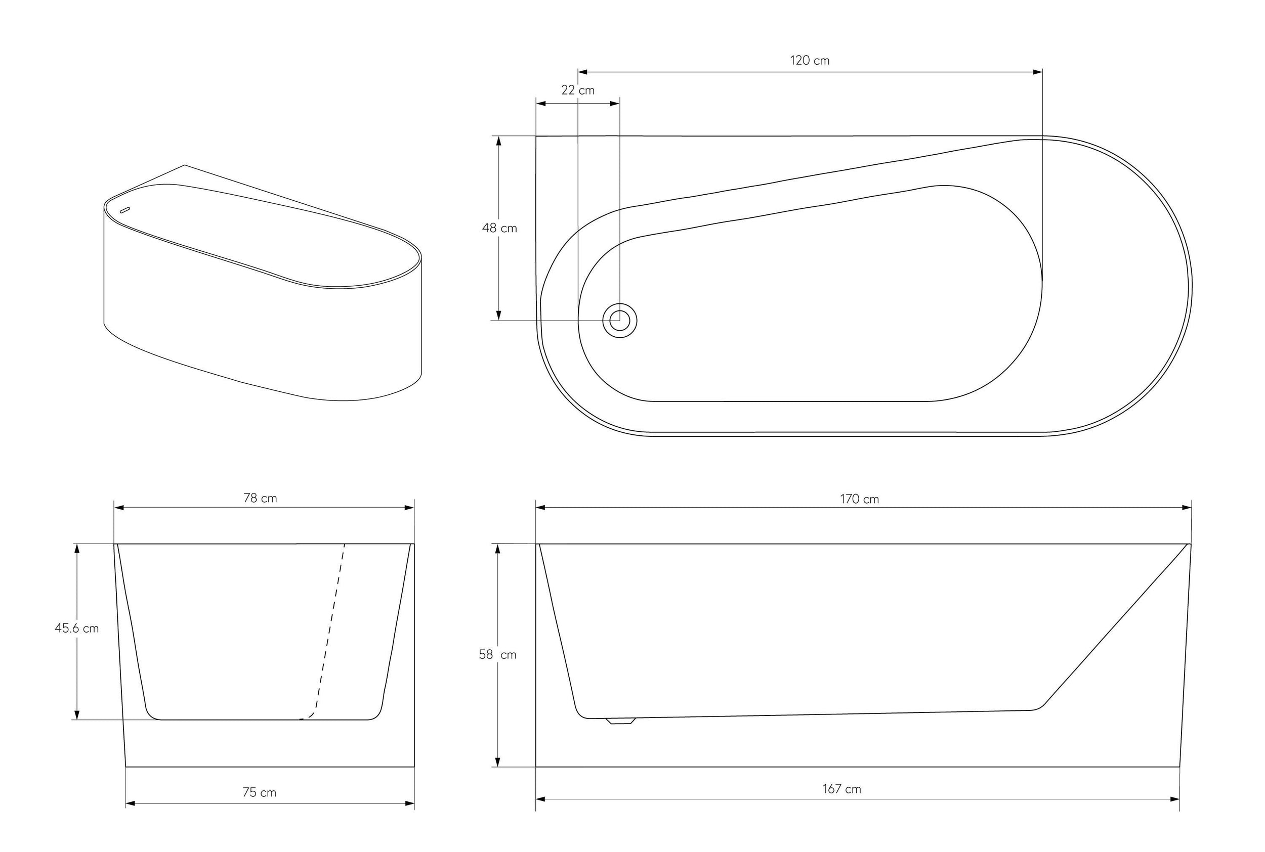 Vasca da bagno freestanding ONDA CORNER Acrilico