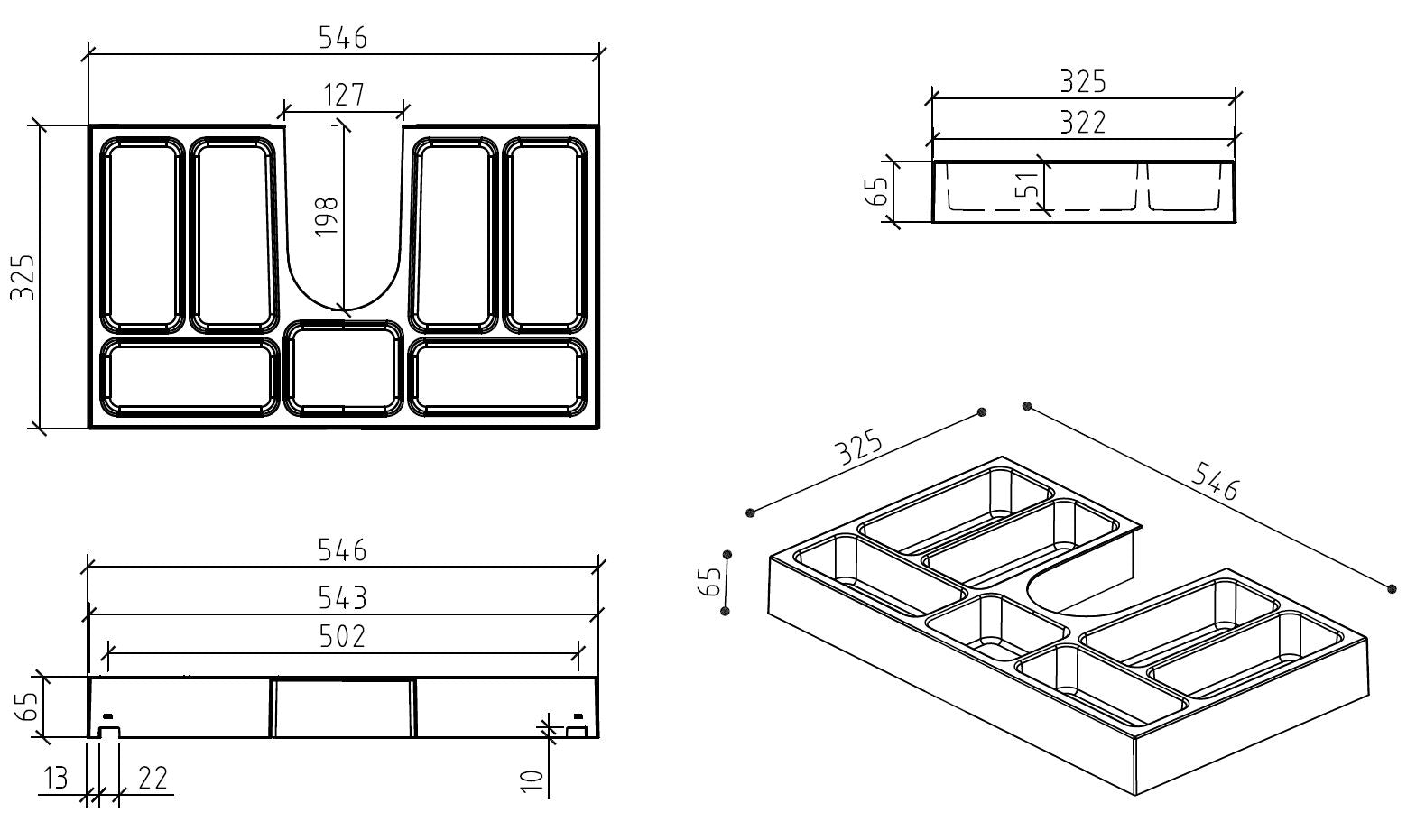 Inserto per cassetto cosmetico per mobili da bagno