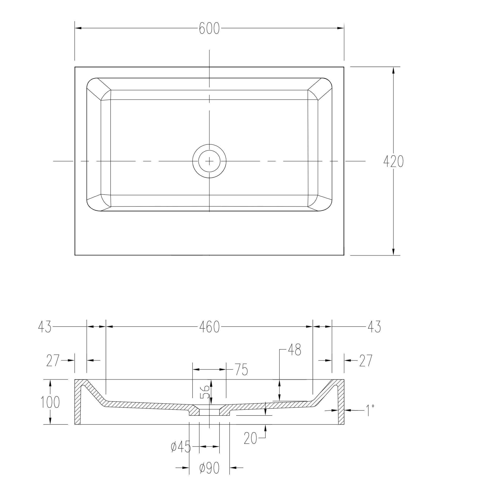 Lavabo a parete in fusione minerale PB2142