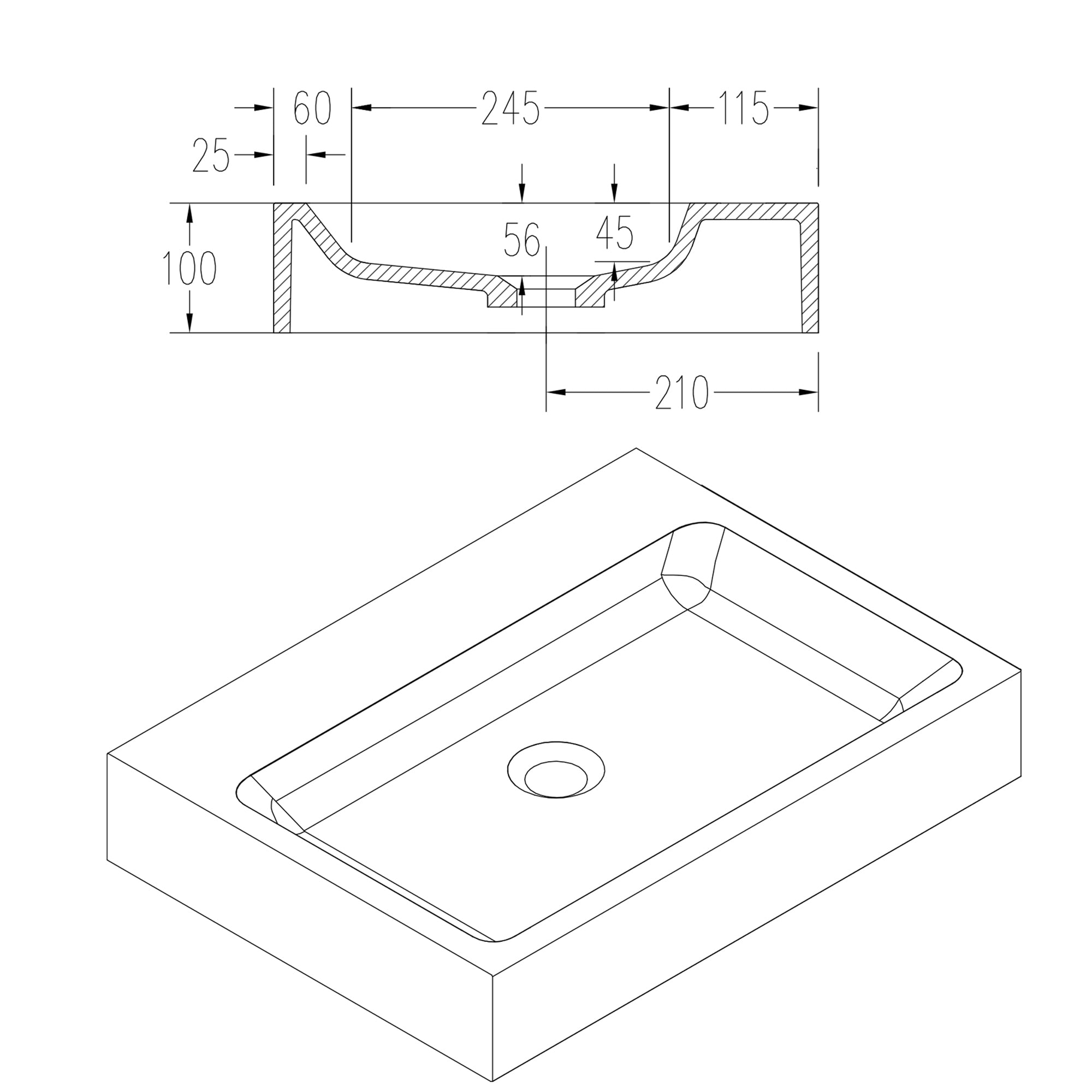 Lavabo a parete in fusione minerale PB2142